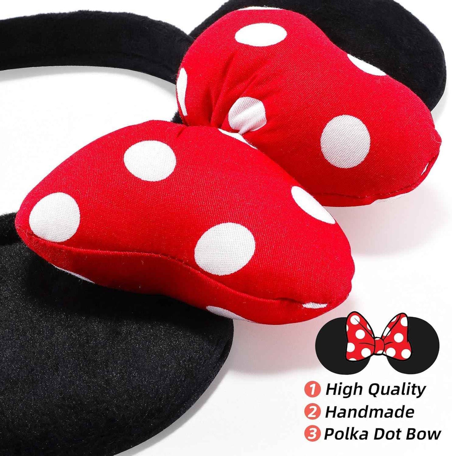 Handmade Mouse Ears Headband for Women and Girls, Polka Dot Bow Minnie Ears Costume Accessories