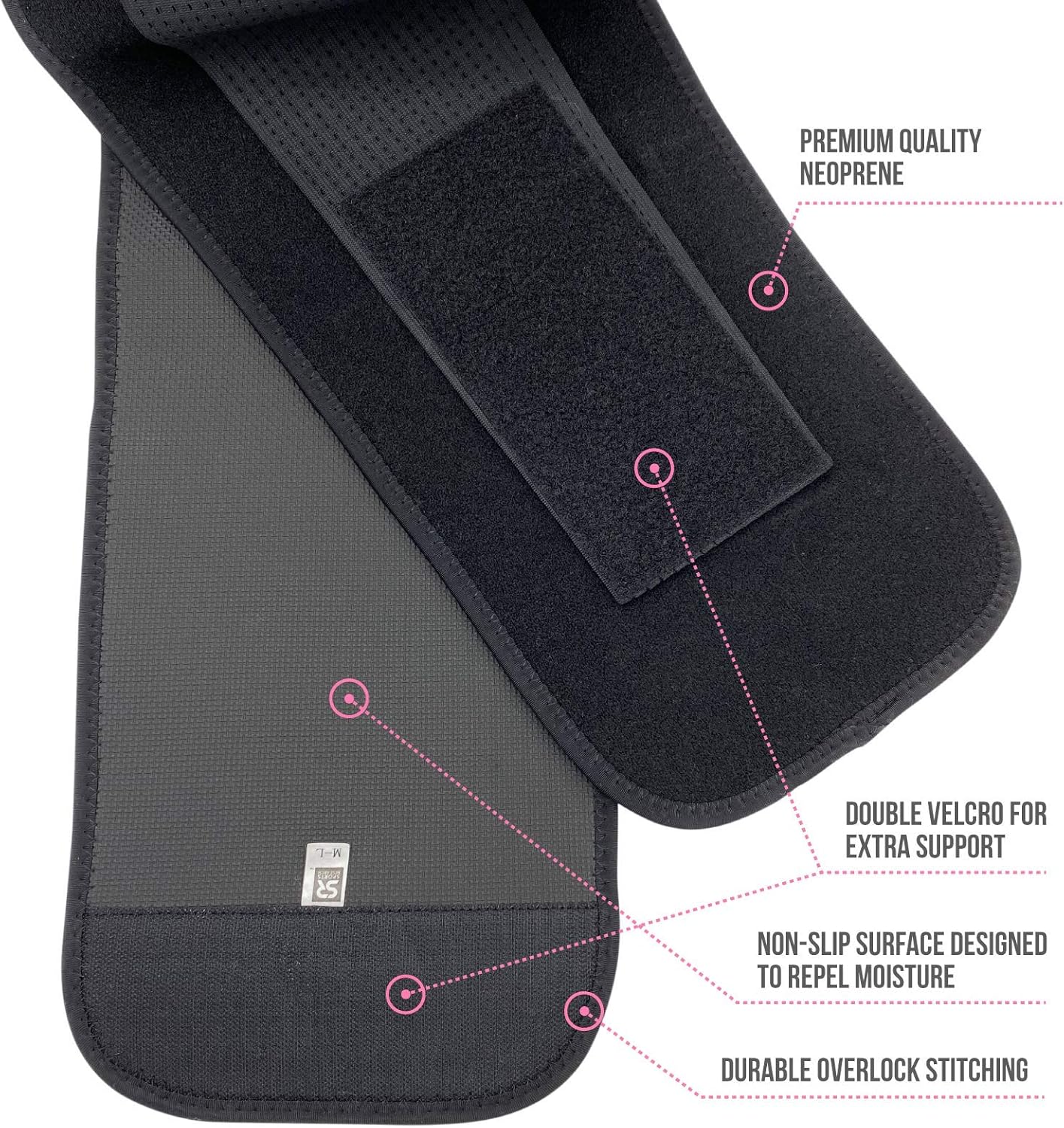 Sports Research® Sweet Sweat Waist Trimmer - Premium Sweat Enhancing Fitness Belt for Women & Men - 5 Adjustable Sizes