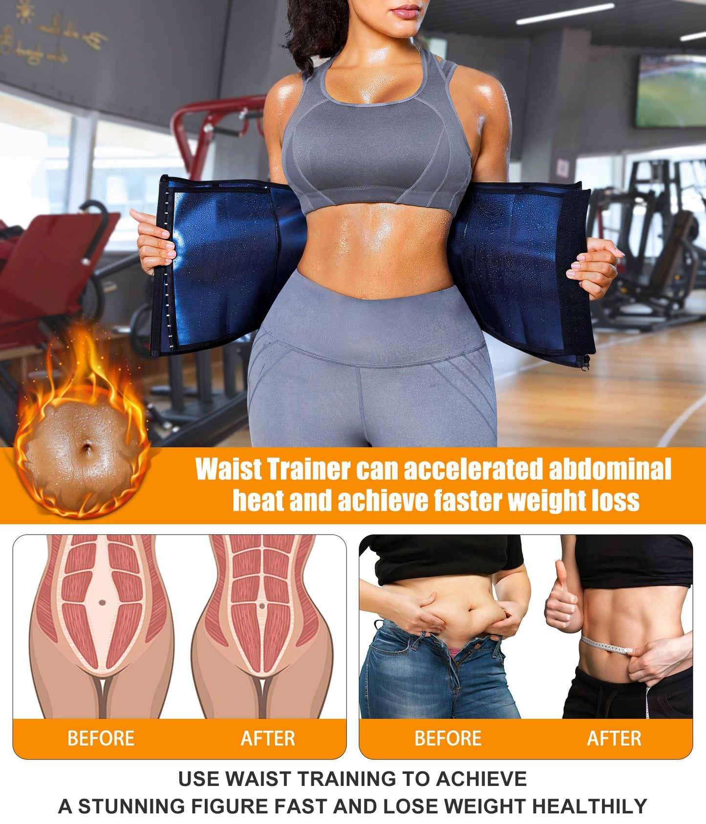 LEINIDINA Womens Waist Trainer Corset with Zipper Sweat Waist Trimmer for Women Workout Belt Corset Shapewear