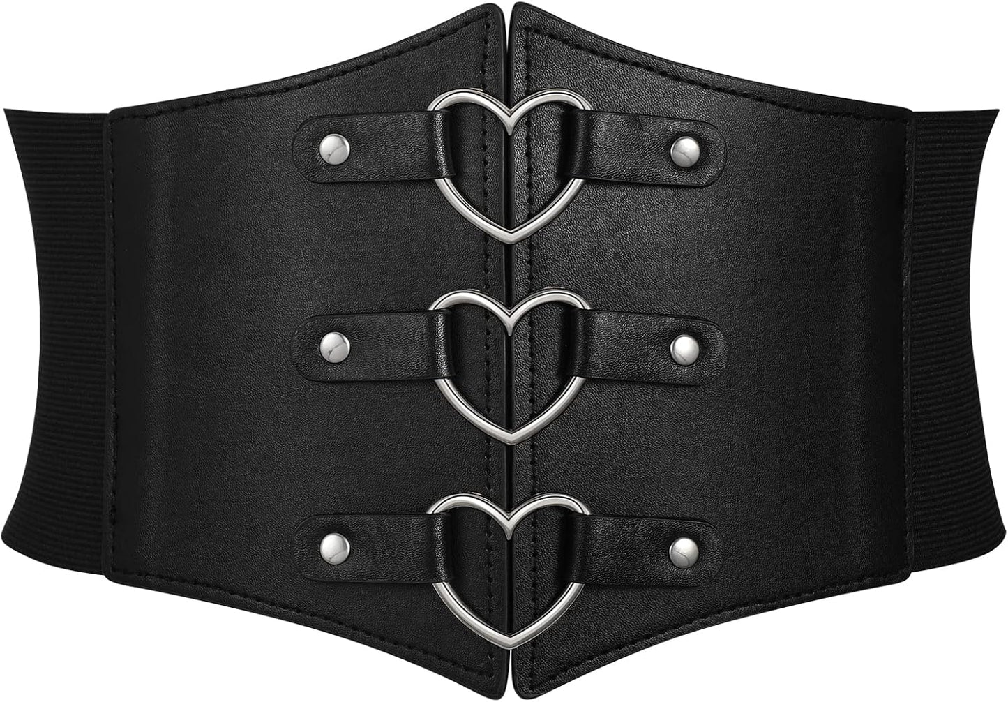 Women Corset Belt Metal O-Ring Heart-Ring Wide Elastic Waspie Waist Belt for Daily Cosplay Halloween Costumes