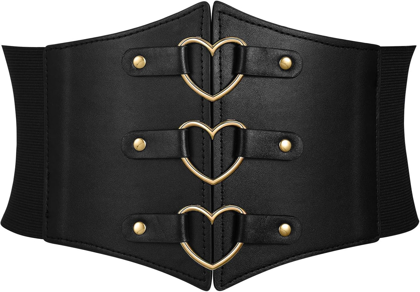 Women Corset Belt Metal O-Ring Heart-Ring Wide Elastic Waspie Waist Belt for Daily Cosplay Halloween Costumes