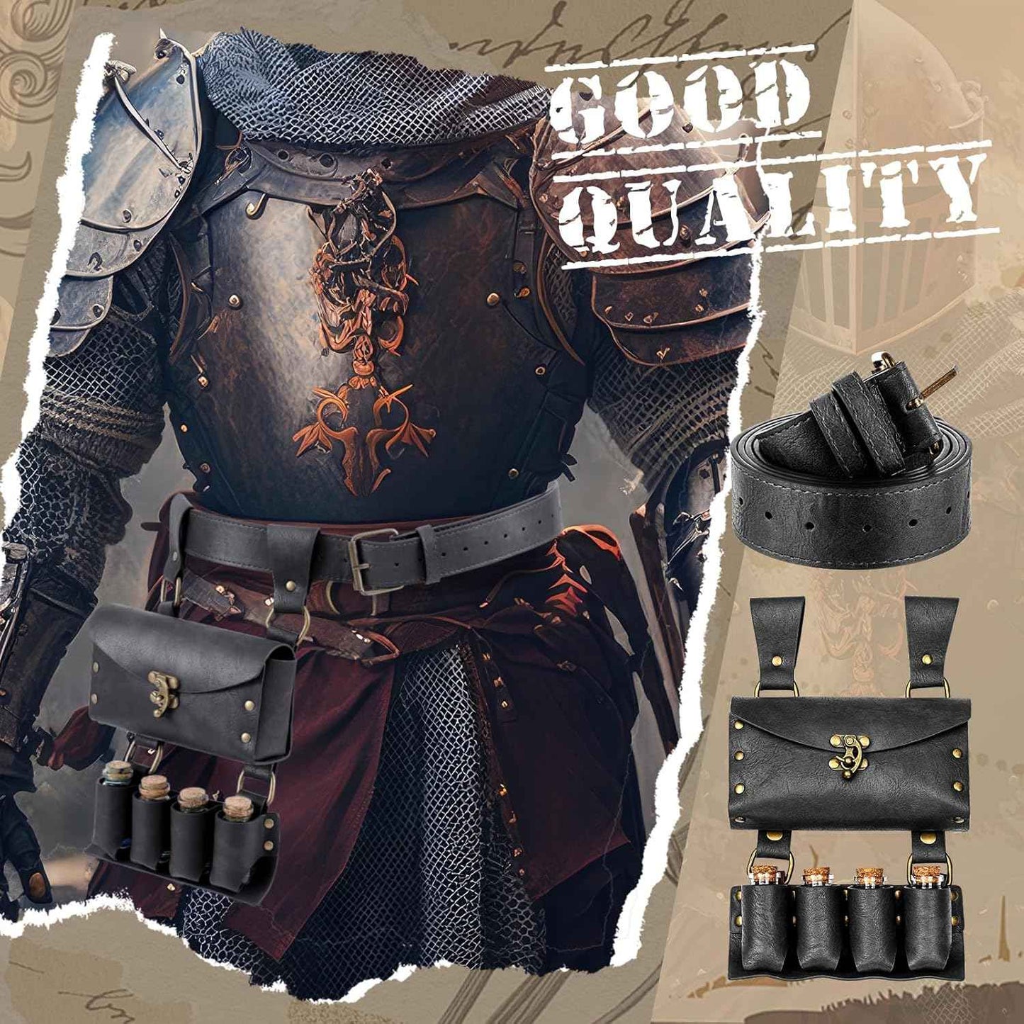 Geyoga Renaissance Belt Pouch with Potion Bottles Halloween Medieval Costume Accessories Waist Bag Cosplay