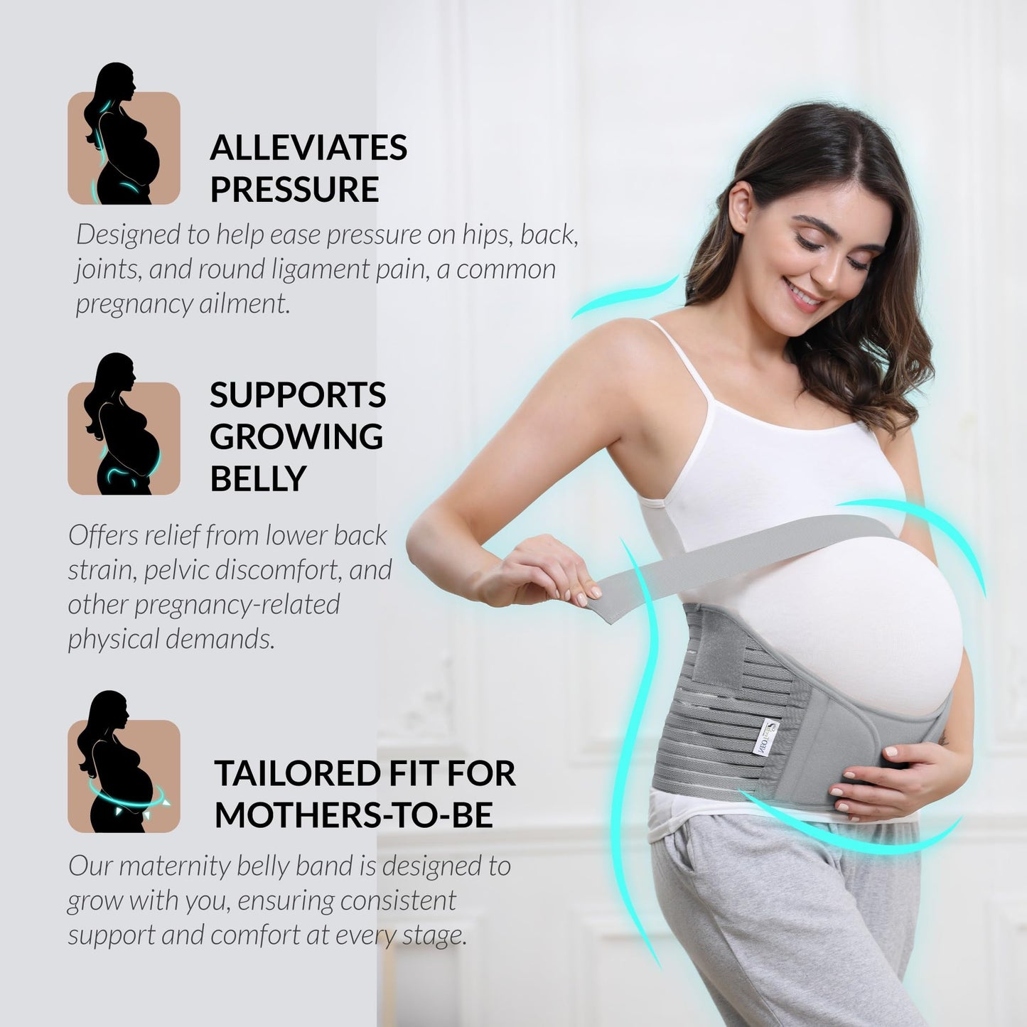 NeoTech Care Pregnancy Support Maternity Belt, Waist/Back/Abdomen Band, Belly Brace (Size M, Black Color)
