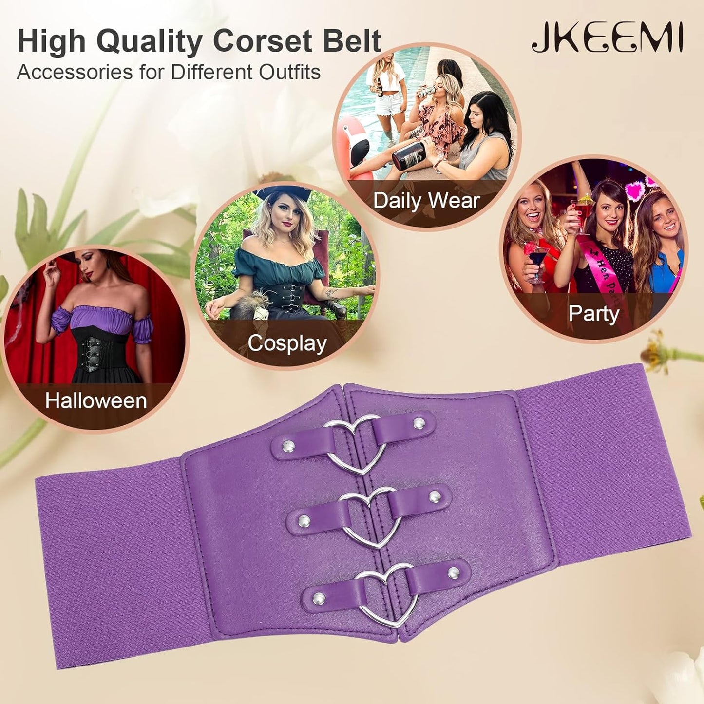 Women Corset Belt Metal O-Ring Heart-Ring Wide Elastic Waspie Waist Belt for Daily Cosplay Halloween Costumes