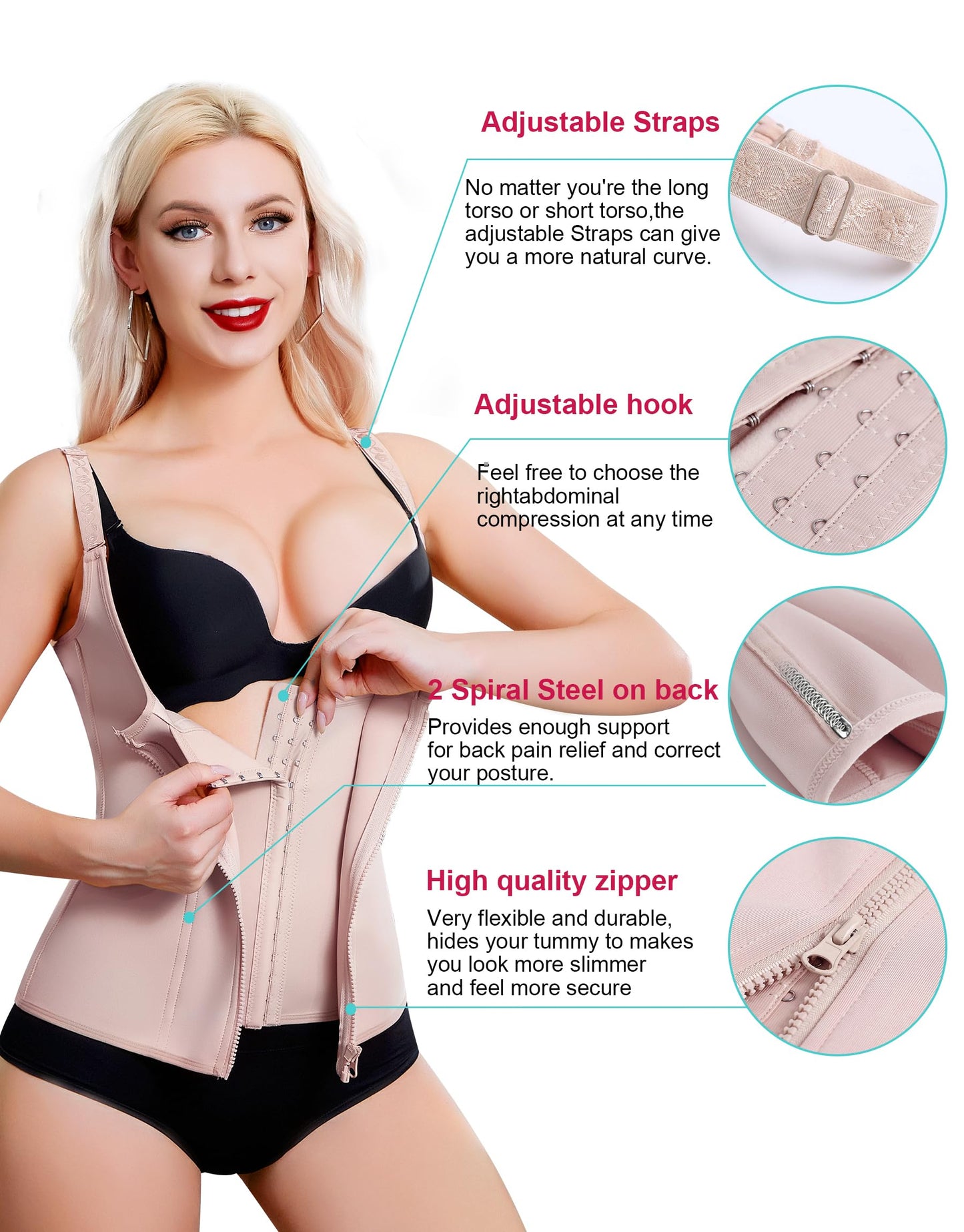 LODAY Waist Trainer Corset for Women Tummy Control Sport Workout Body Shaper Black