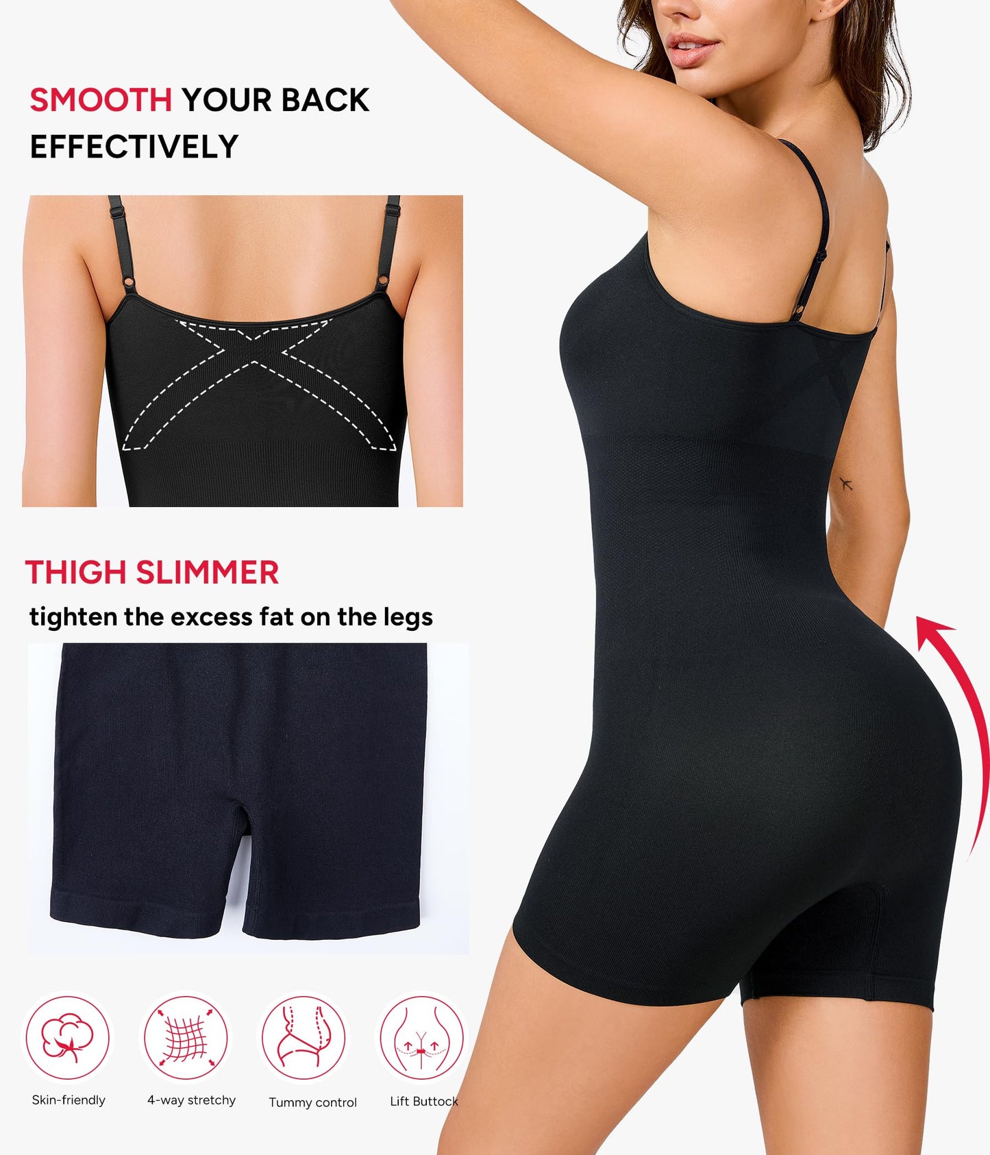Nebility Shapewear Waist Trainer Bodysuits Women Clothing Tummy Control Seamless Full Body Shaper Square Neck Jumpsuits Top