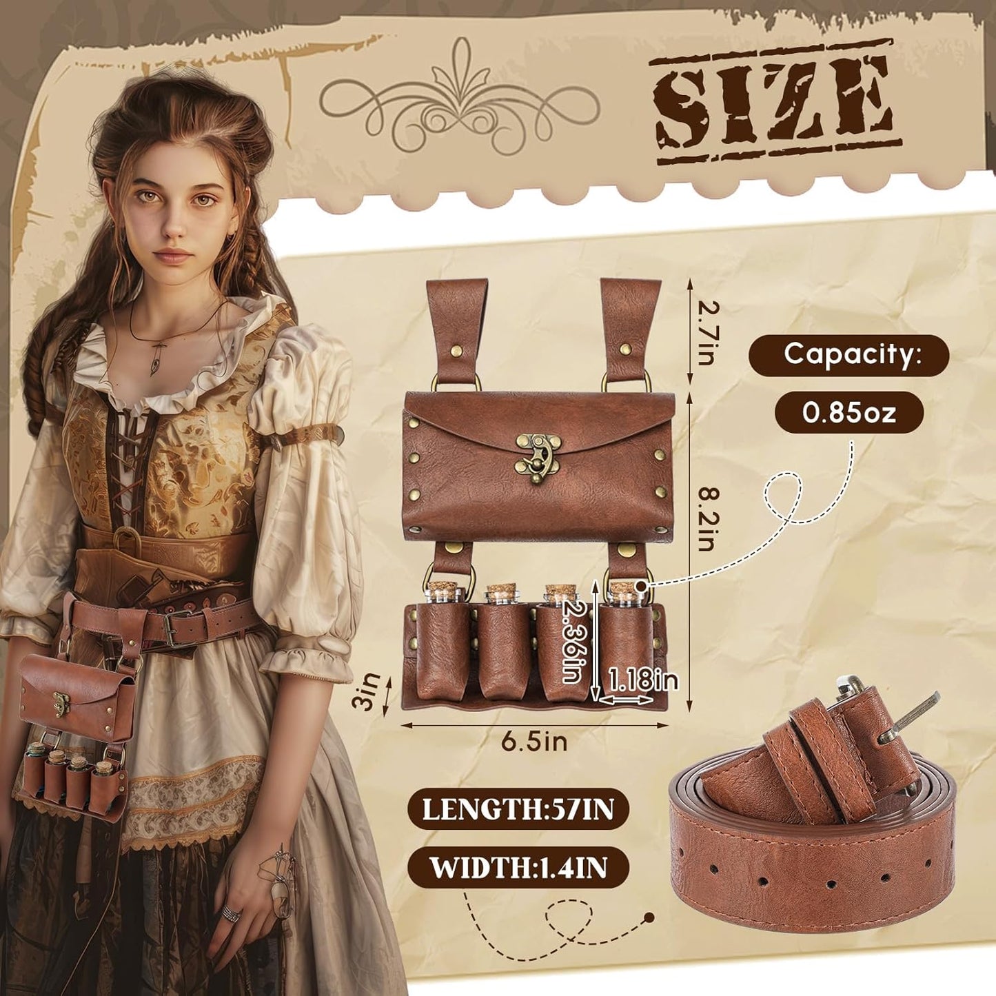 Geyoga Renaissance Belt Pouch with Potion Bottles Halloween Medieval Costume Accessories Waist Bag Cosplay