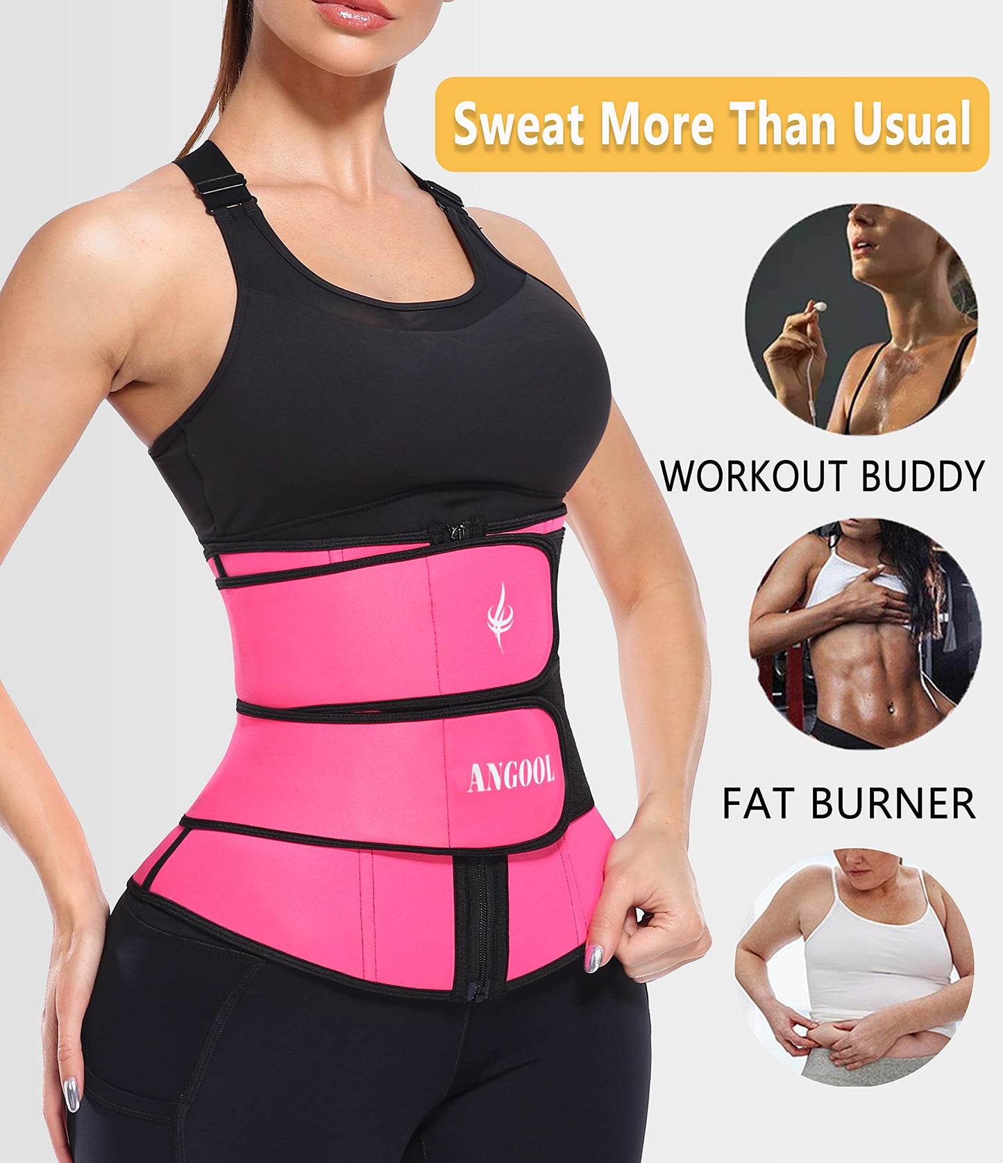 ANGOOL Neopren Waist Trainer for Women,Workout Plus Size Trimmer Belt Sauna Sweat Corset Cincher with Zipper