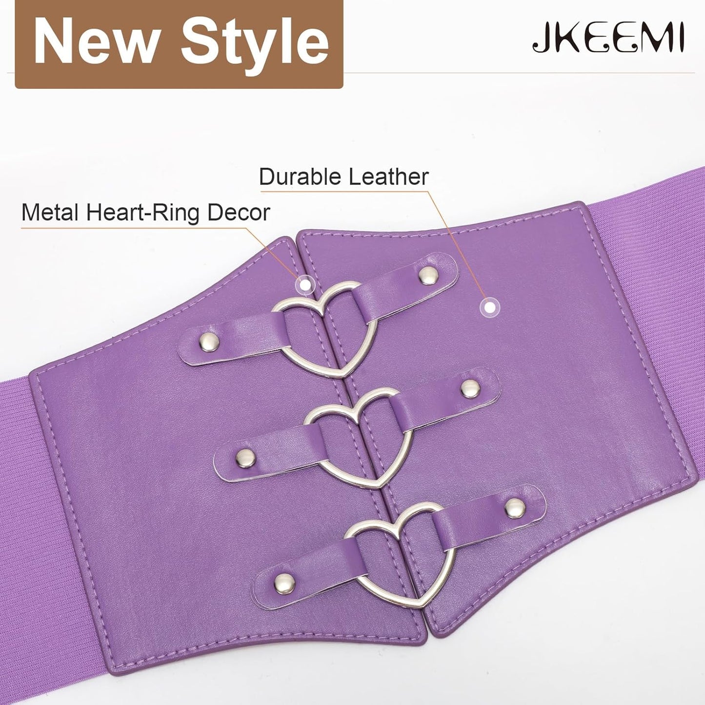 Women Corset Belt Metal O-Ring Heart-Ring Wide Elastic Waspie Waist Belt for Daily Cosplay Halloween Costumes
