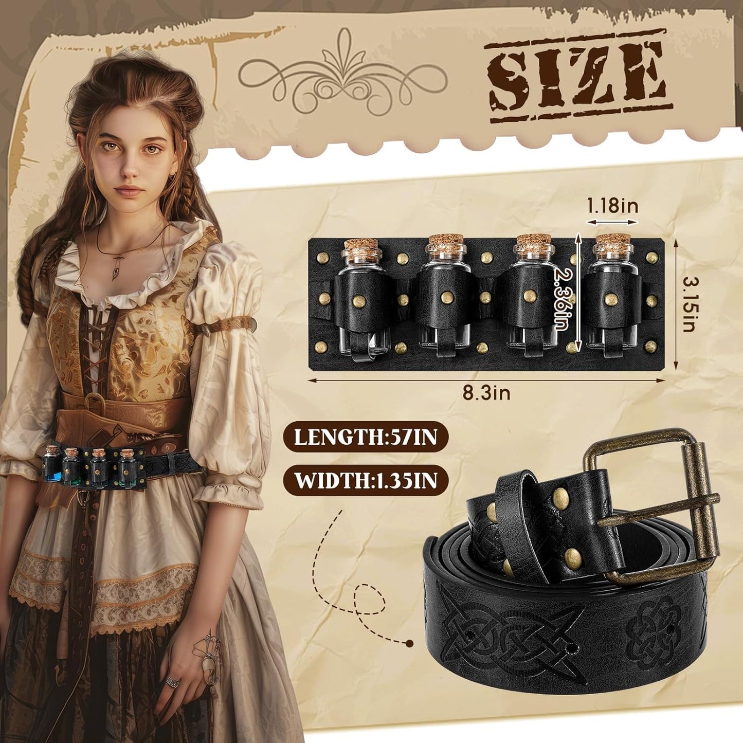 Geyoga Renaissance Belt Pouch with Potion Bottles Halloween Medieval Costume Accessories Waist Bag Cosplay