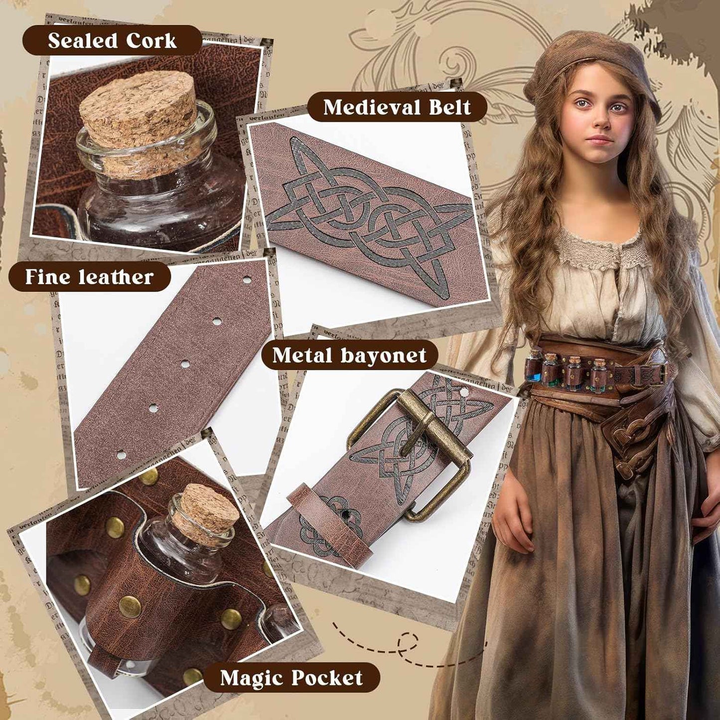 Geyoga Renaissance Belt Pouch with Potion Bottles Halloween Medieval Costume Accessories Waist Bag Cosplay