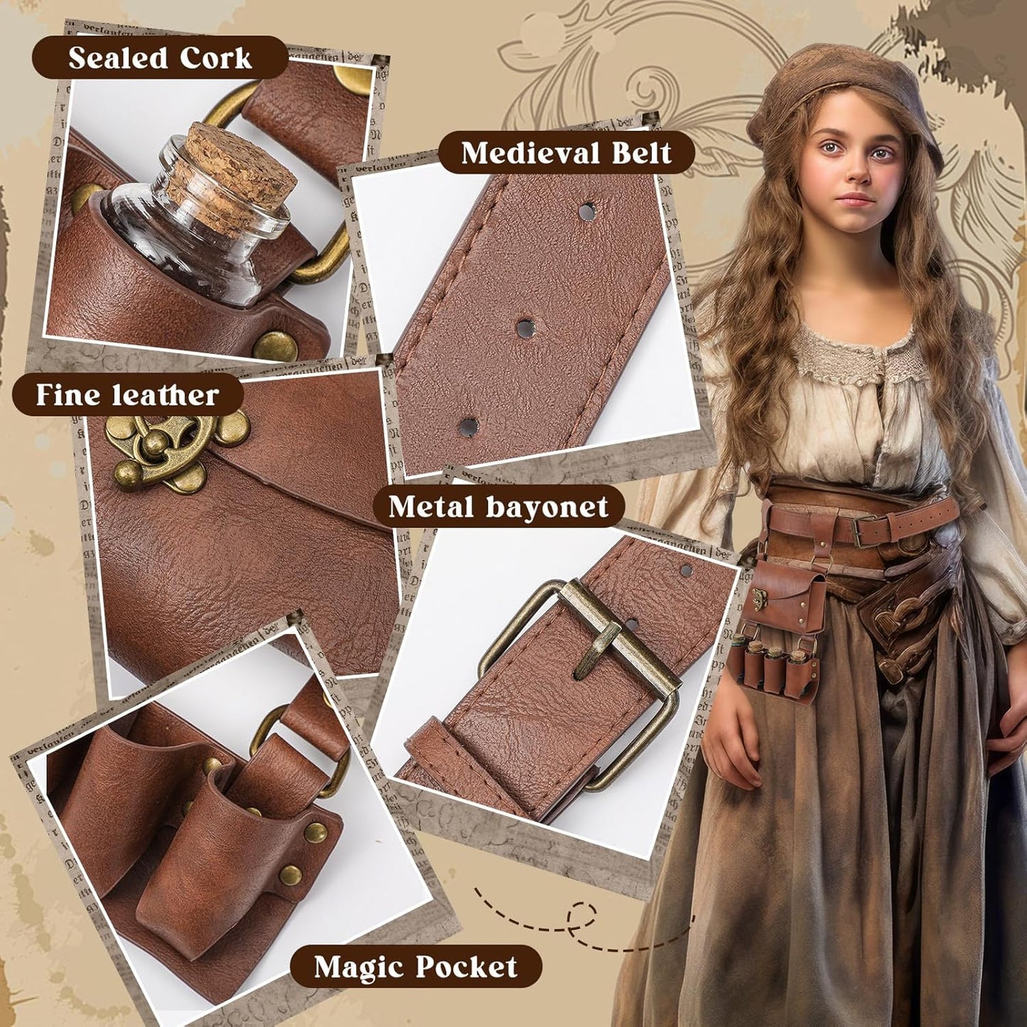 Geyoga Renaissance Belt Pouch with Potion Bottles Halloween Medieval Costume Accessories Waist Bag Cosplay