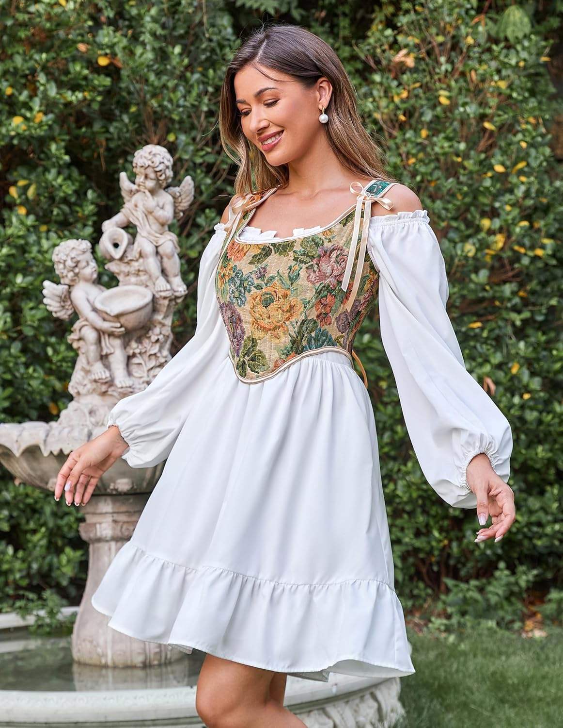 Scarlet Darkness Corset Tops for Women Renaissance Floral Overbust Boned Bustier Bodice
