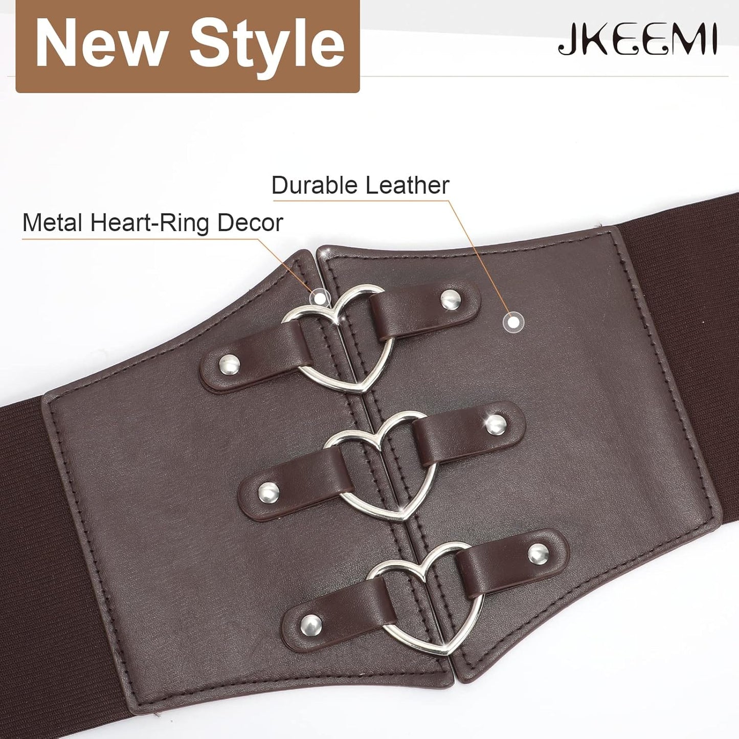 Women Corset Belt Metal O-Ring Heart-Ring Wide Elastic Waspie Waist Belt for Daily Cosplay Halloween Costumes