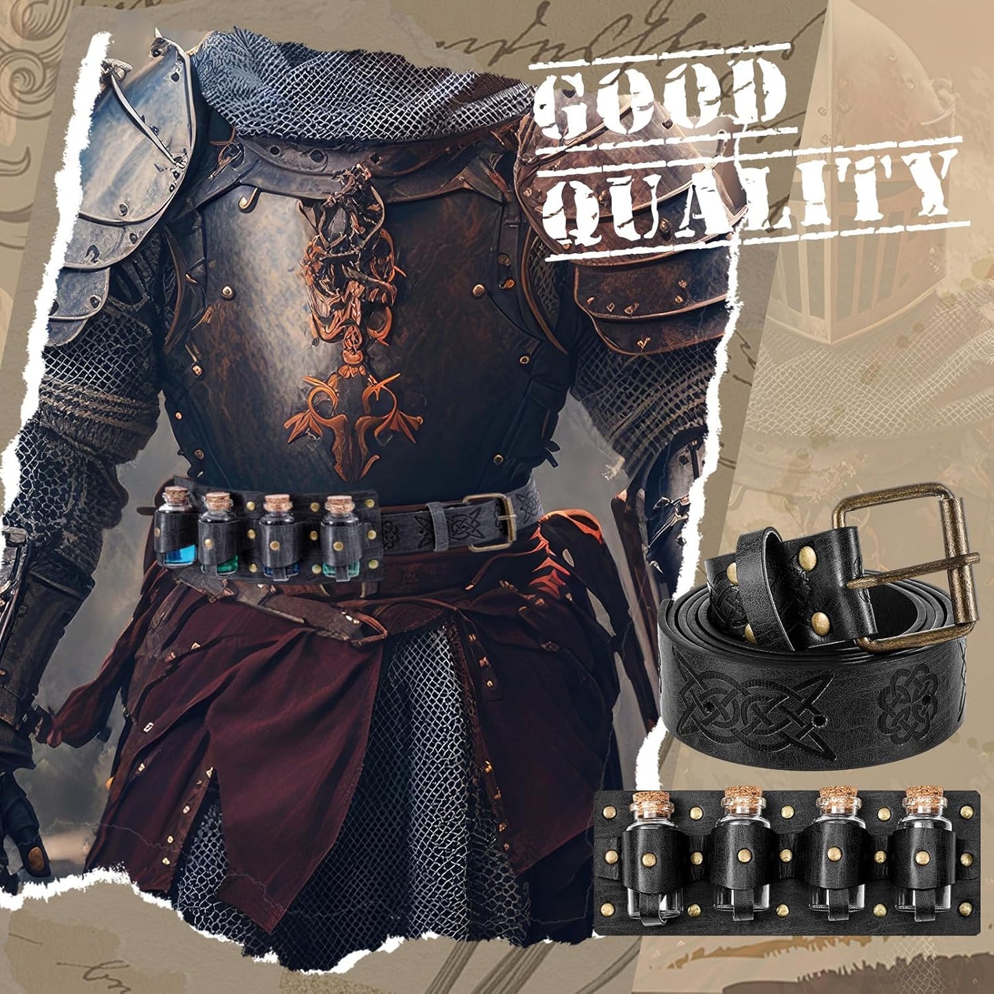 Geyoga Renaissance Belt Pouch with Potion Bottles Halloween Medieval Costume Accessories Waist Bag Cosplay