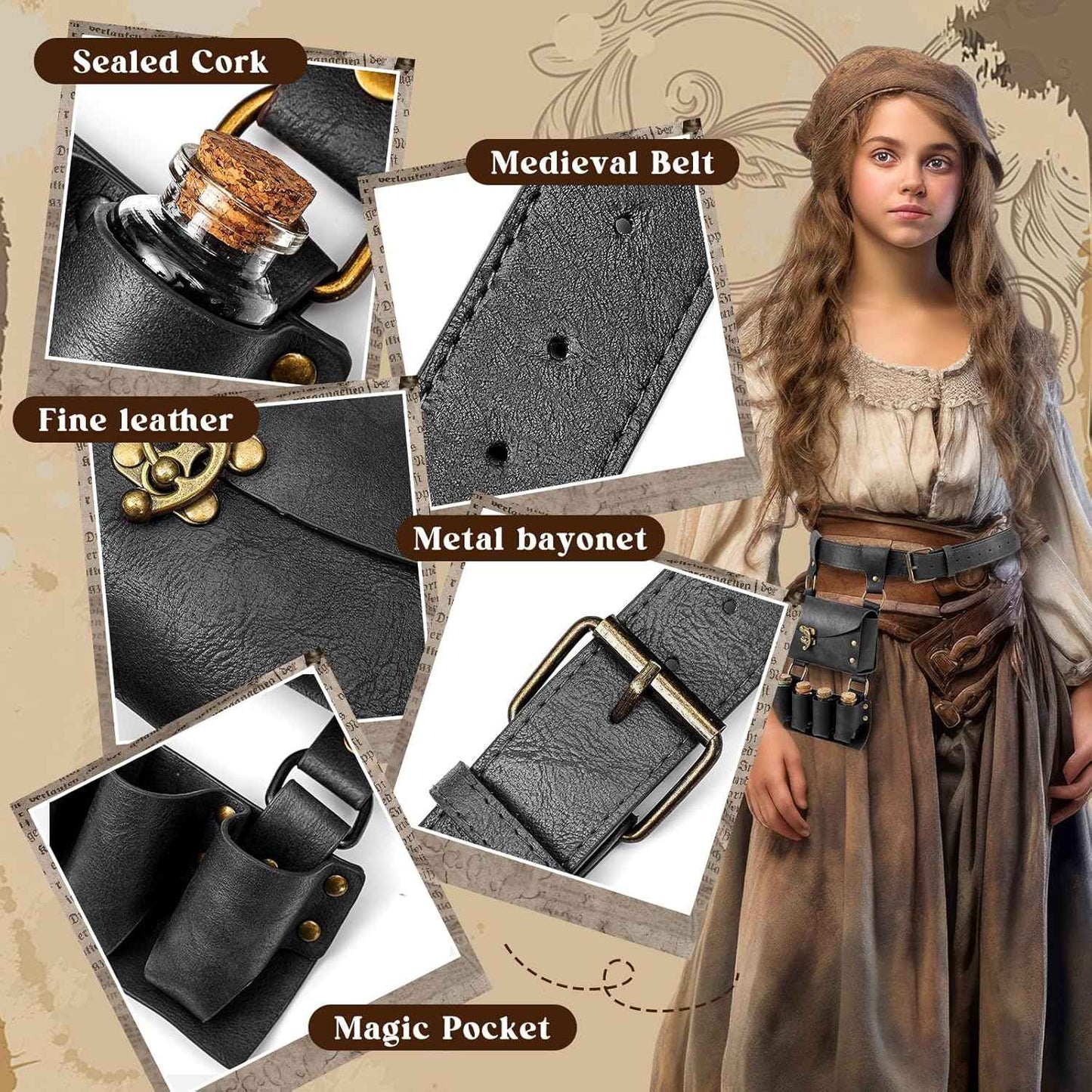 Geyoga Renaissance Belt Pouch with Potion Bottles Halloween Medieval Costume Accessories Waist Bag Cosplay