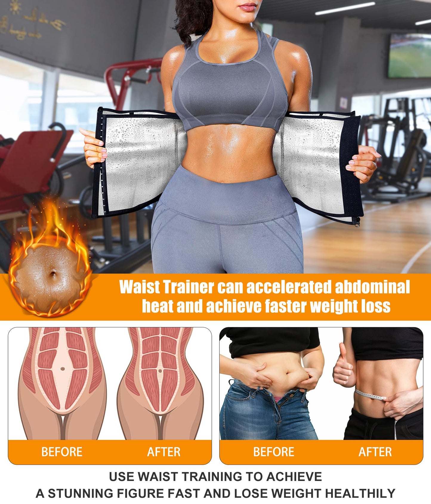 LEINIDINA Womens Waist Trainer Corset with Zipper Sweat Waist Trimmer for Women Workout Belt Corset Shapewear