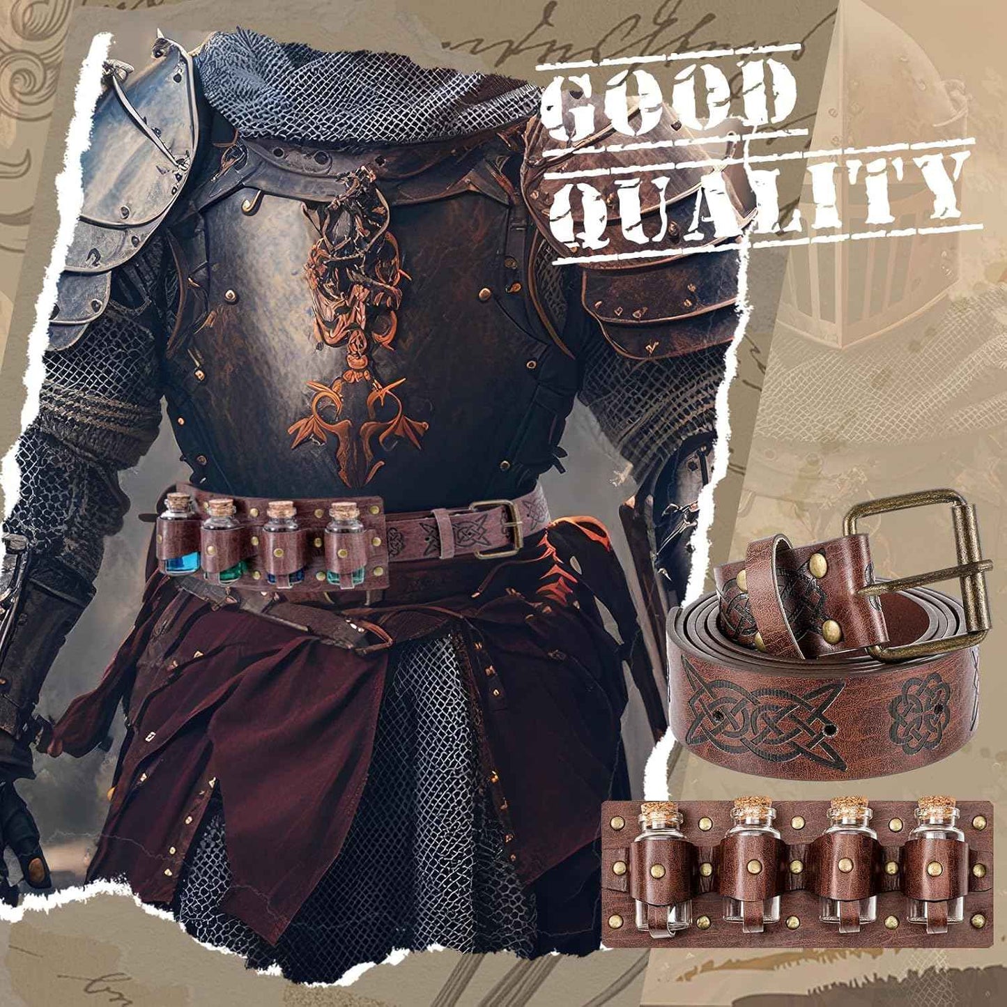 Geyoga Renaissance Belt Pouch with Potion Bottles Halloween Medieval Costume Accessories Waist Bag Cosplay