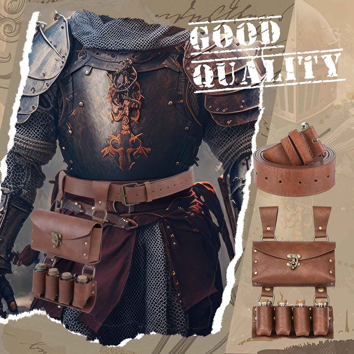 Geyoga Renaissance Belt Pouch with Potion Bottles Halloween Medieval Costume Accessories Waist Bag Cosplay