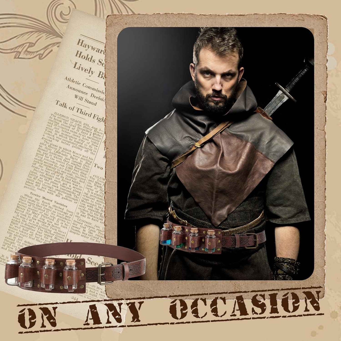 Geyoga Renaissance Belt Pouch with Potion Bottles Halloween Medieval Costume Accessories Waist Bag Cosplay