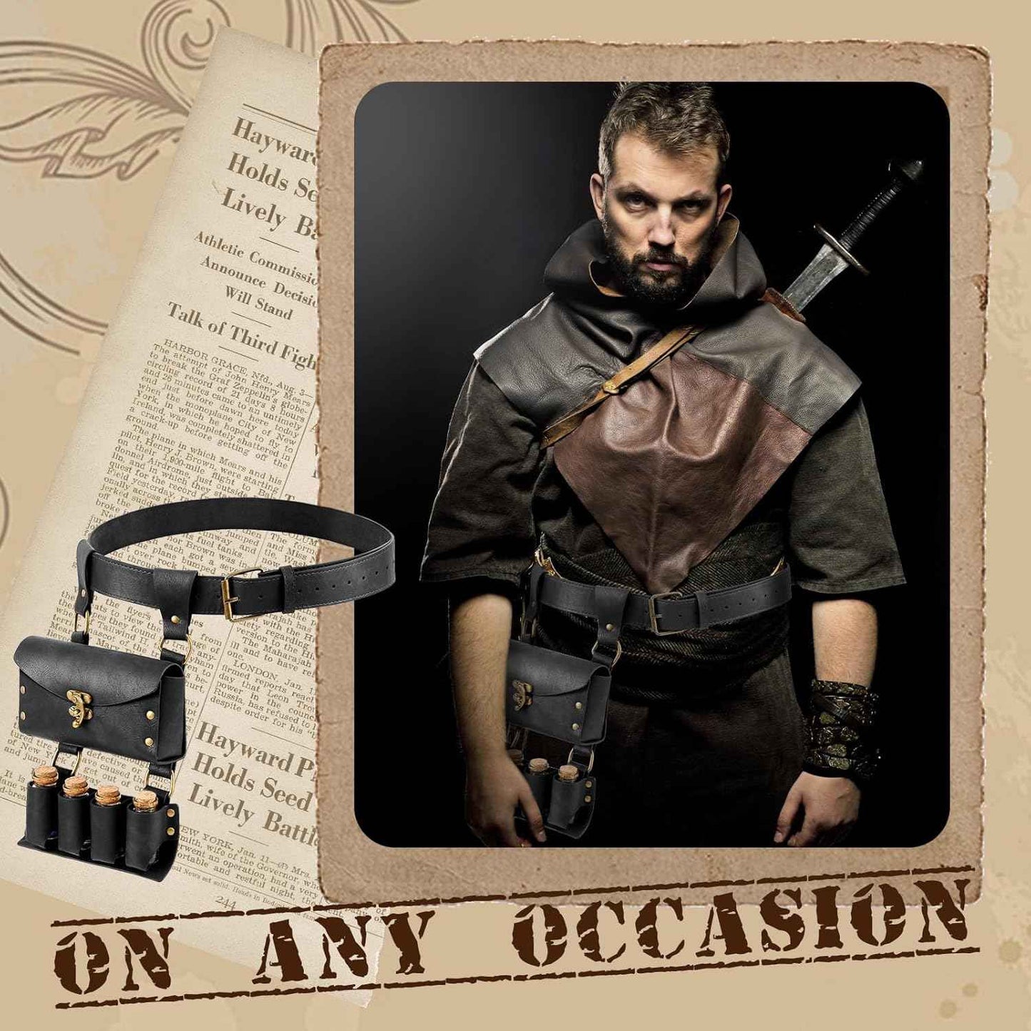 Geyoga Renaissance Belt Pouch with Potion Bottles Halloween Medieval Costume Accessories Waist Bag Cosplay