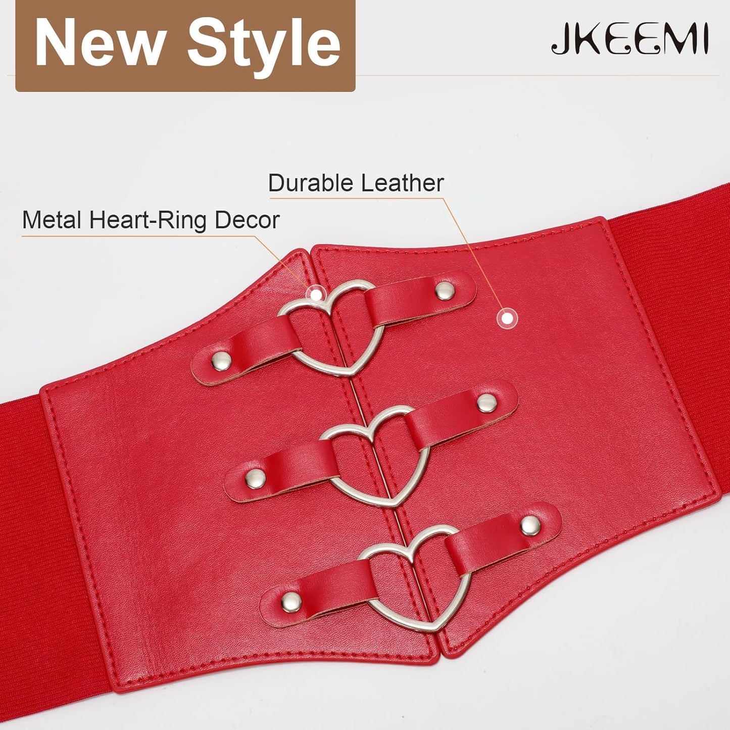 Women Corset Belt Metal O-Ring Heart-Ring Wide Elastic Waspie Waist Belt for Daily Cosplay Halloween Costumes