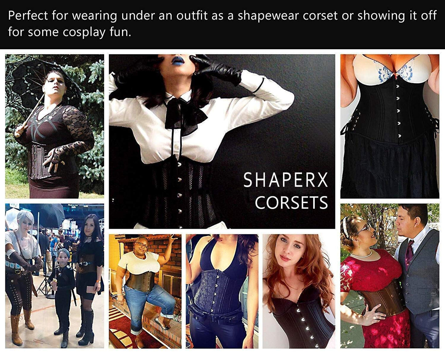 SHAPERX Women's Waist Training Corsets Underbust Heavy Duty 26 Steel Boned Hourglass Silhouette Body Shaper