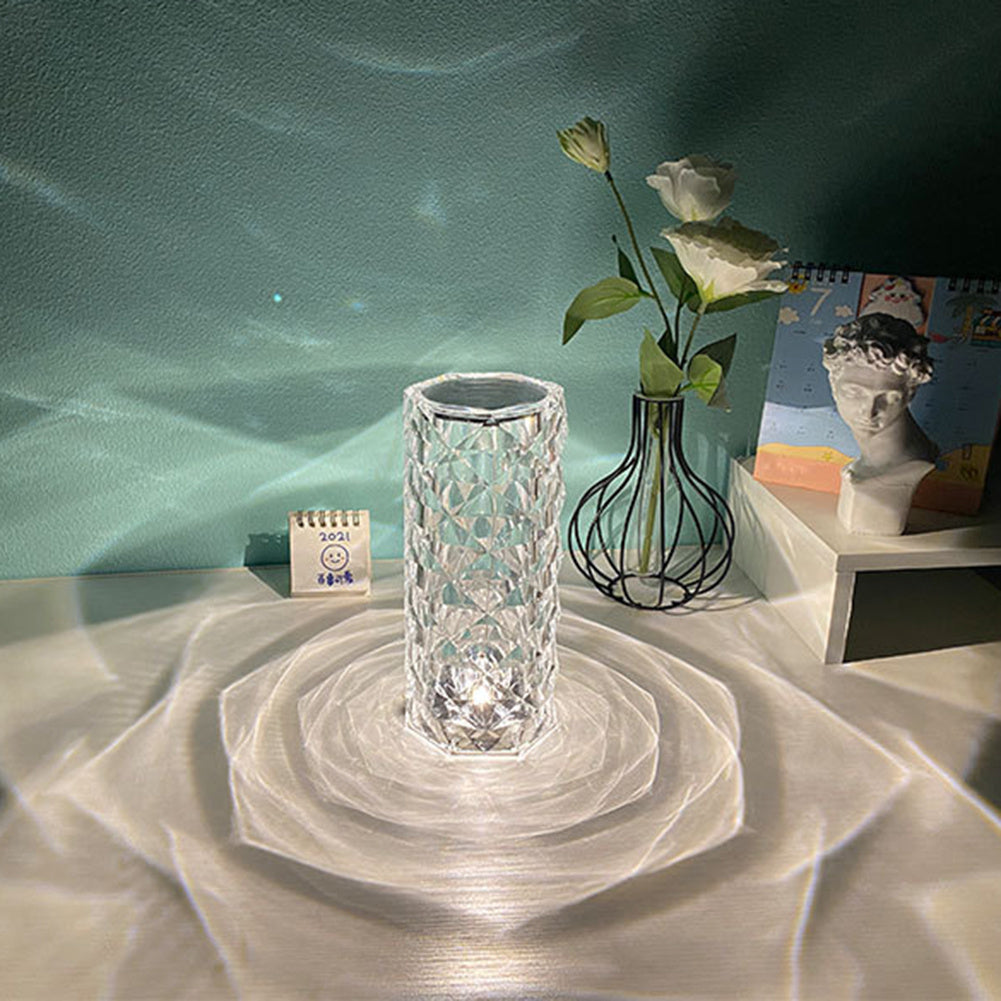 Nordic Crystal Lamp | USB Table Lamps | Bedroom Touch Dimming Atmosphere Diamond Night Light | Rose Projector Lamp Decor