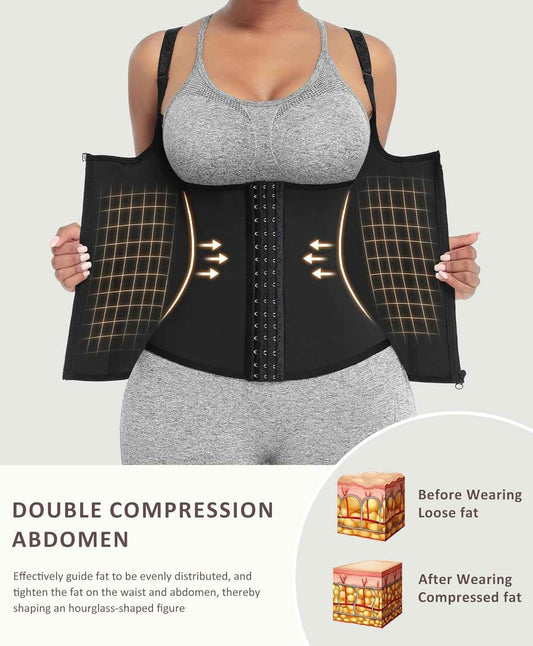 FeelinGirl Waist Trainer for Women Corset Vest Body Shaper Cincher Trimmer Tank Top Sport Girdle with Steel Bones Black, 3XL