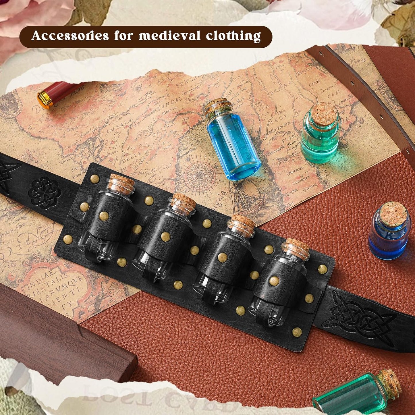 Geyoga Renaissance Belt Pouch with Potion Bottles Halloween Medieval Costume Accessories Waist Bag Cosplay