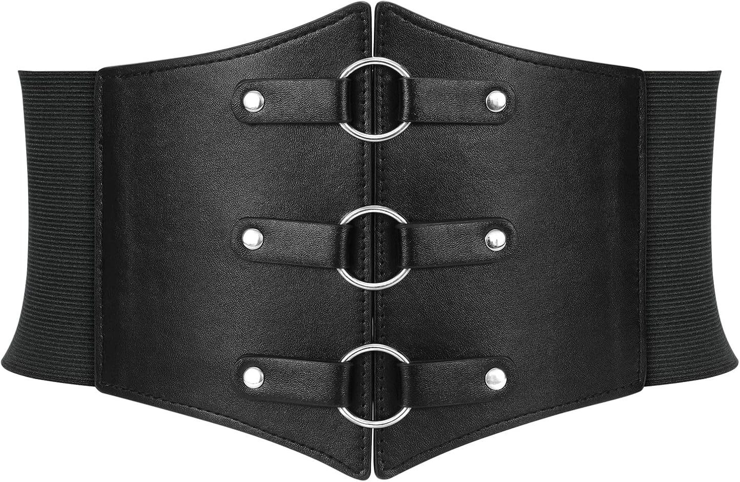Women Corset Belt Metal O-Ring Heart-Ring Wide Elastic Waspie Waist Belt for Daily Cosplay Halloween Costumes