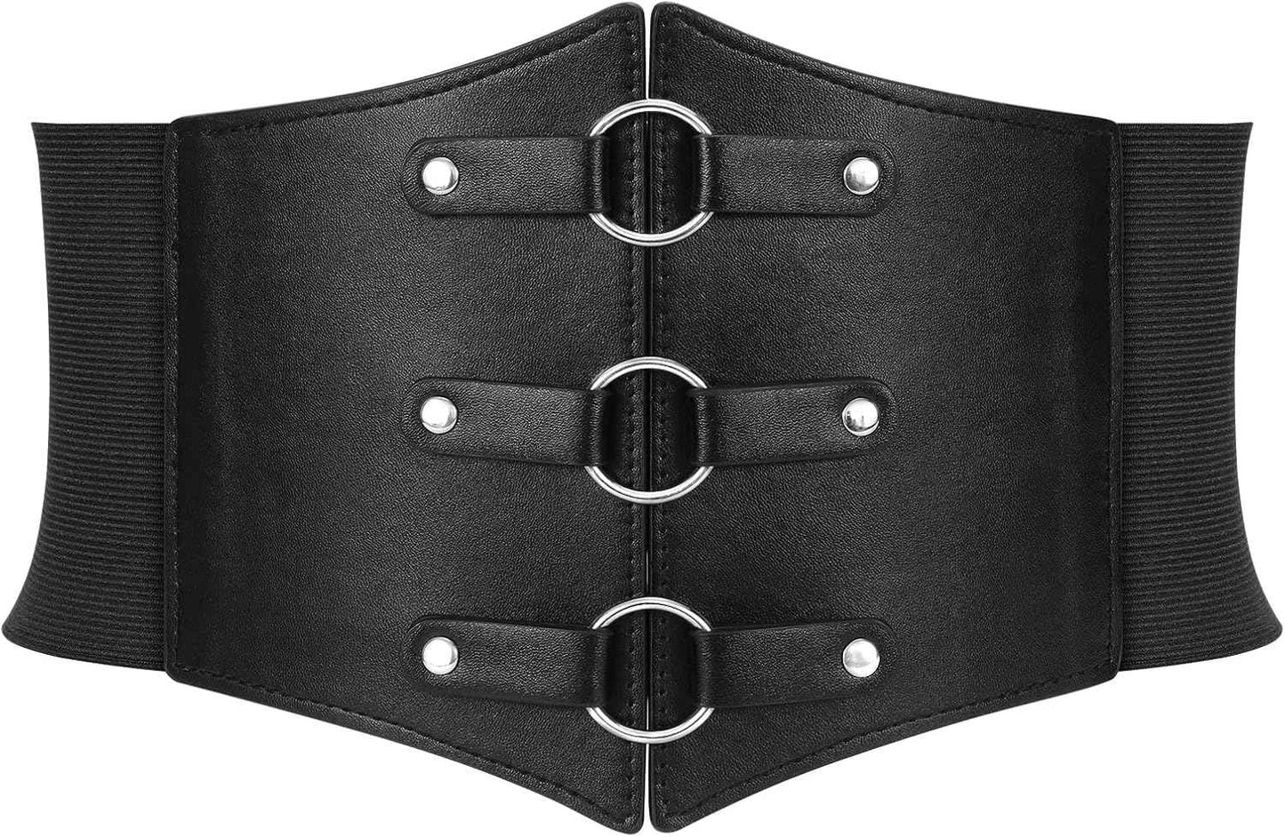 Women Corset Belt Metal O-Ring Heart-Ring Wide Elastic Waspie Waist Belt for Daily Cosplay Halloween Costumes
