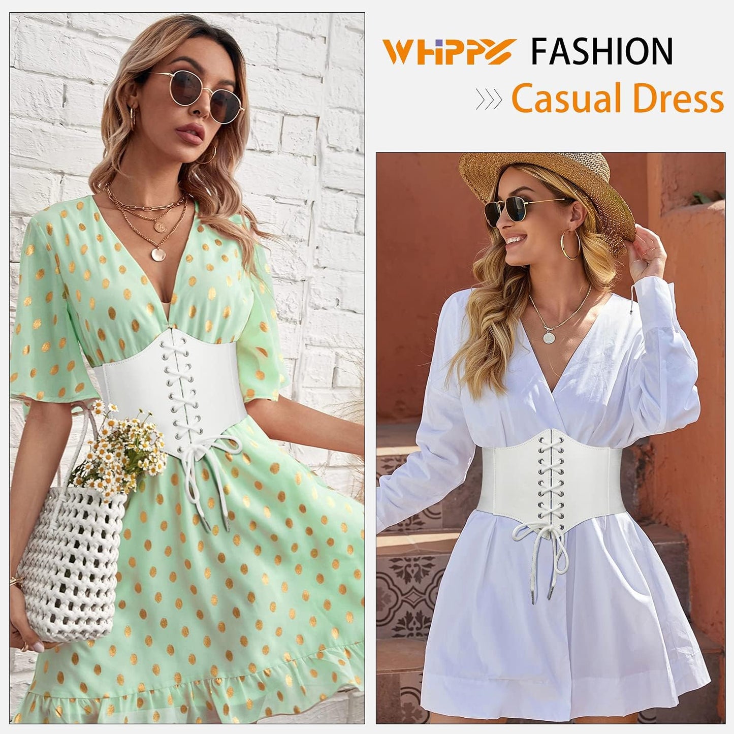 WHIPPY Women's Lace-up Corset Elastic Waist Belt, Tied Waspie Wide Belt for Women Halloween Costume