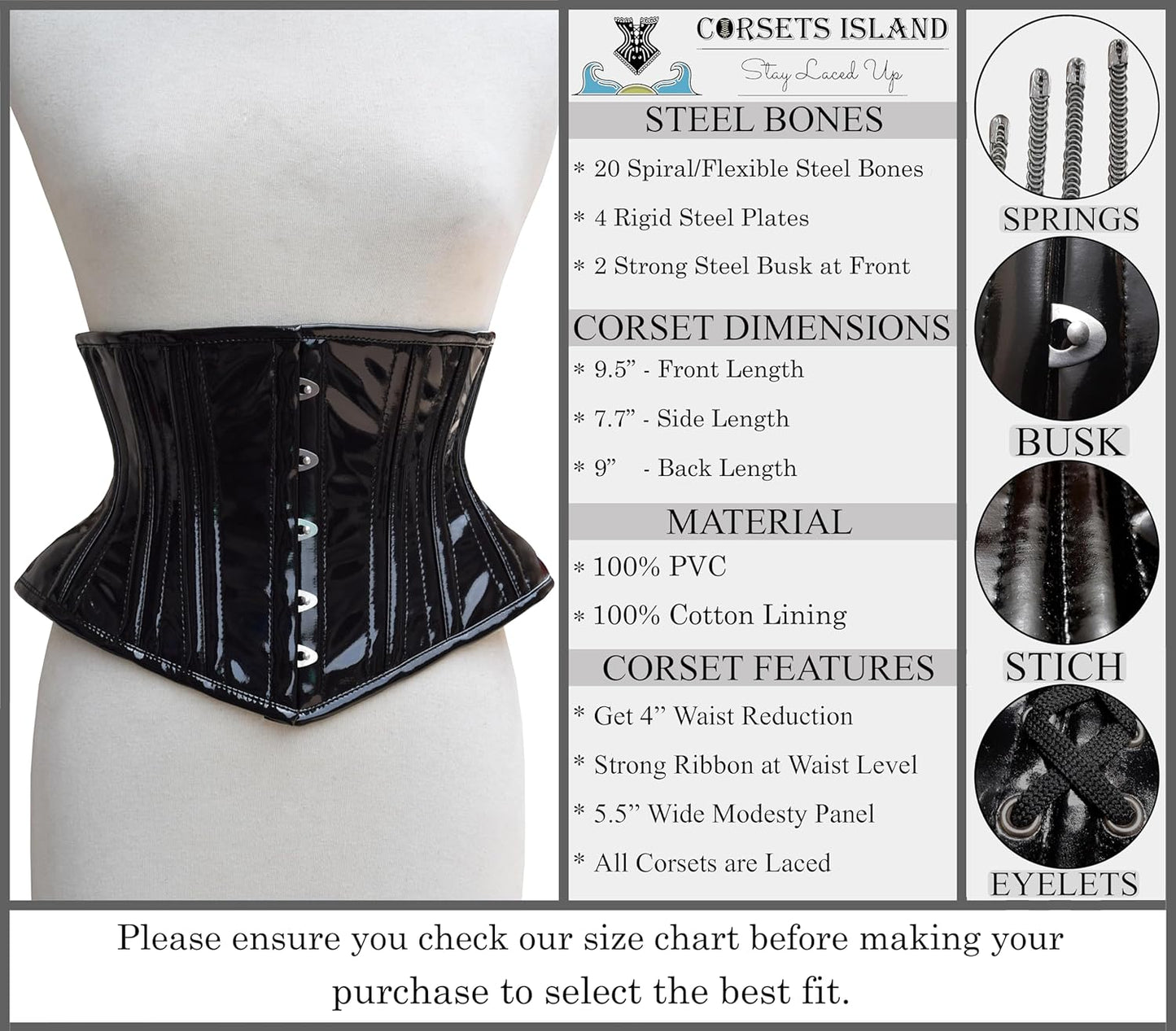Women's Underbust Waist Training Steel Boned Corsets Heavy Duty Womens Corsets