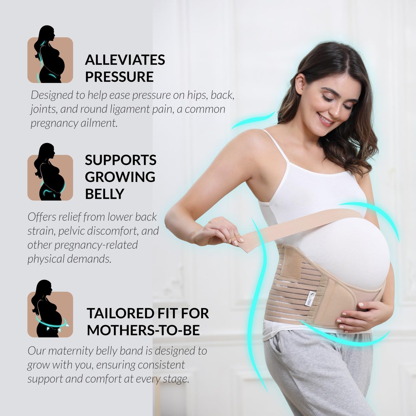 NeoTech Care Pregnancy Support Maternity Belt, Waist/Back/Abdomen Band, Belly Brace (Size M, Black Color)