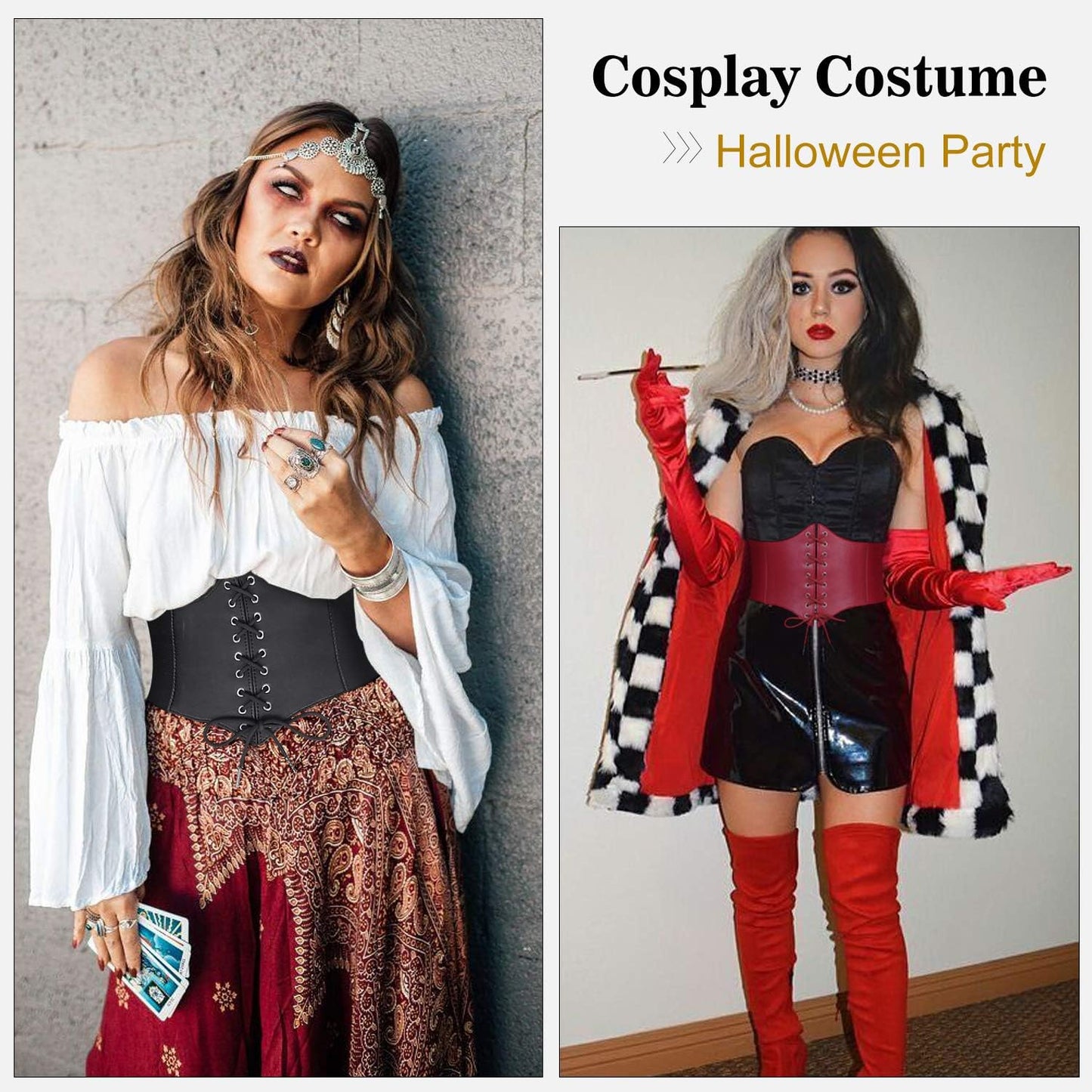 WHIPPY Women's Lace-up Corset Elastic Waist Belt, Tied Waspie Wide Belt for Women Halloween Costume