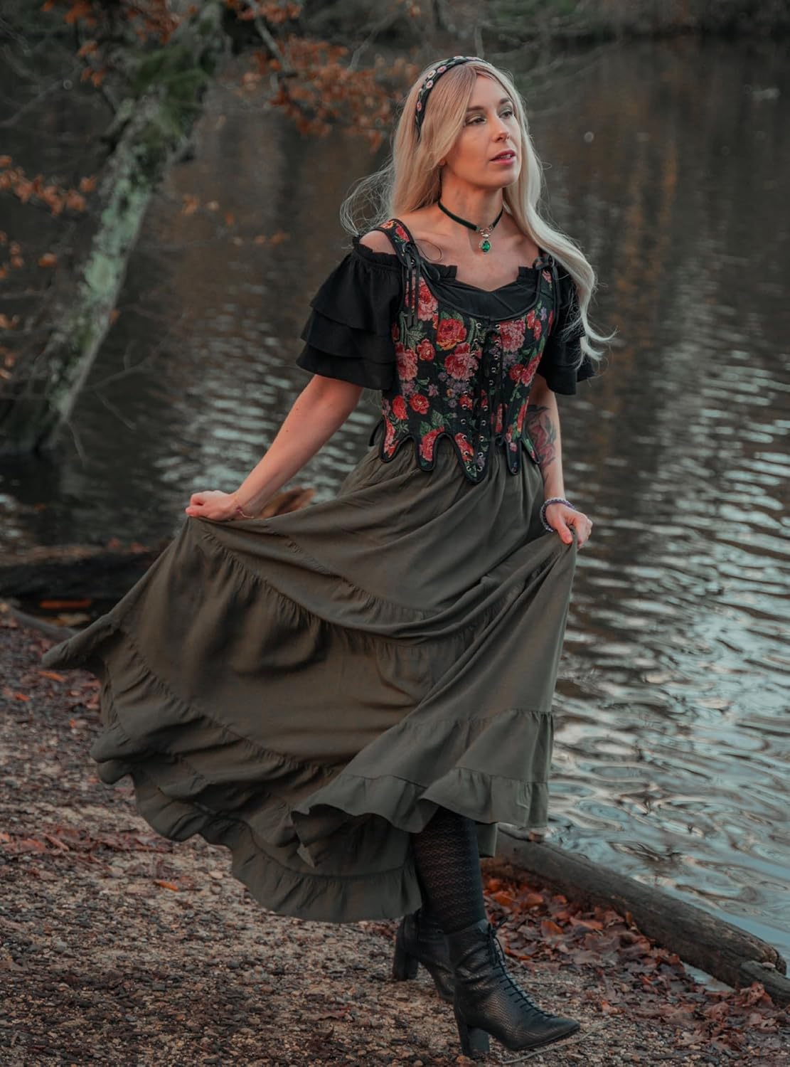 Scarlet Darkness Corset Tops for Women Renaissance Corset Floral Lace Up Bodyshaper Bustier