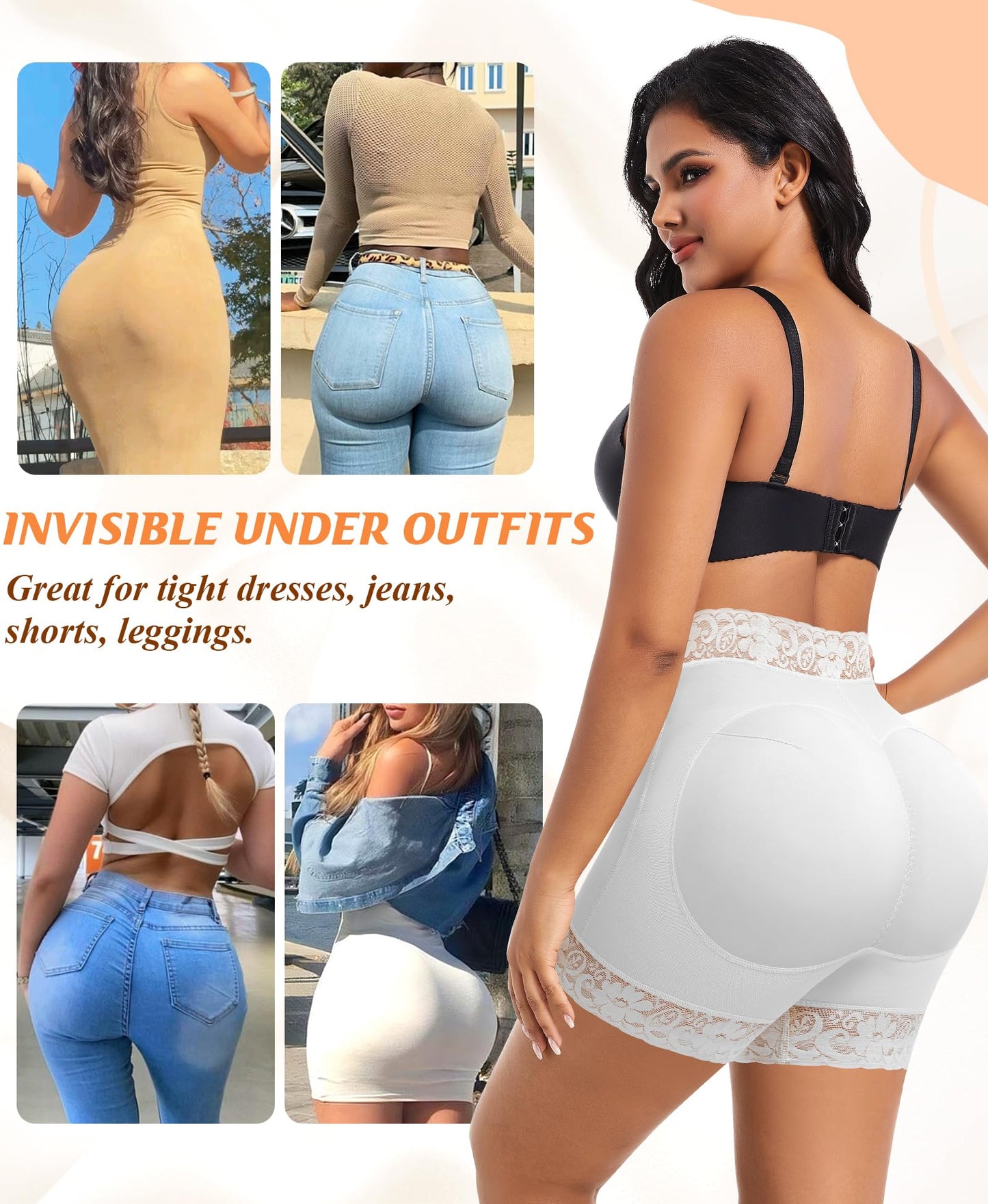 DERCA Padded Underwear for Women Butt Lifting Shapewear Booty Pads Hip Enhancer Lace Boyshorts