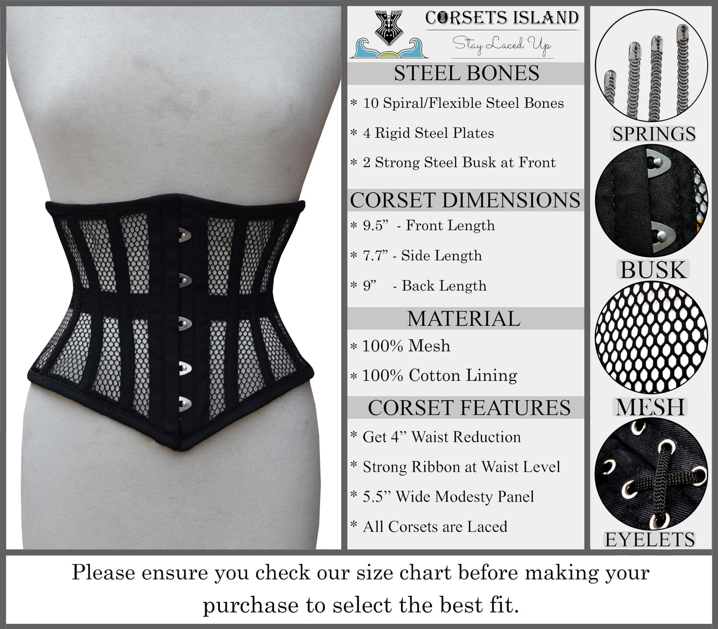 Women's Underbust Waist Training Steel Boned Corsets Heavy Duty Womens Corsets
