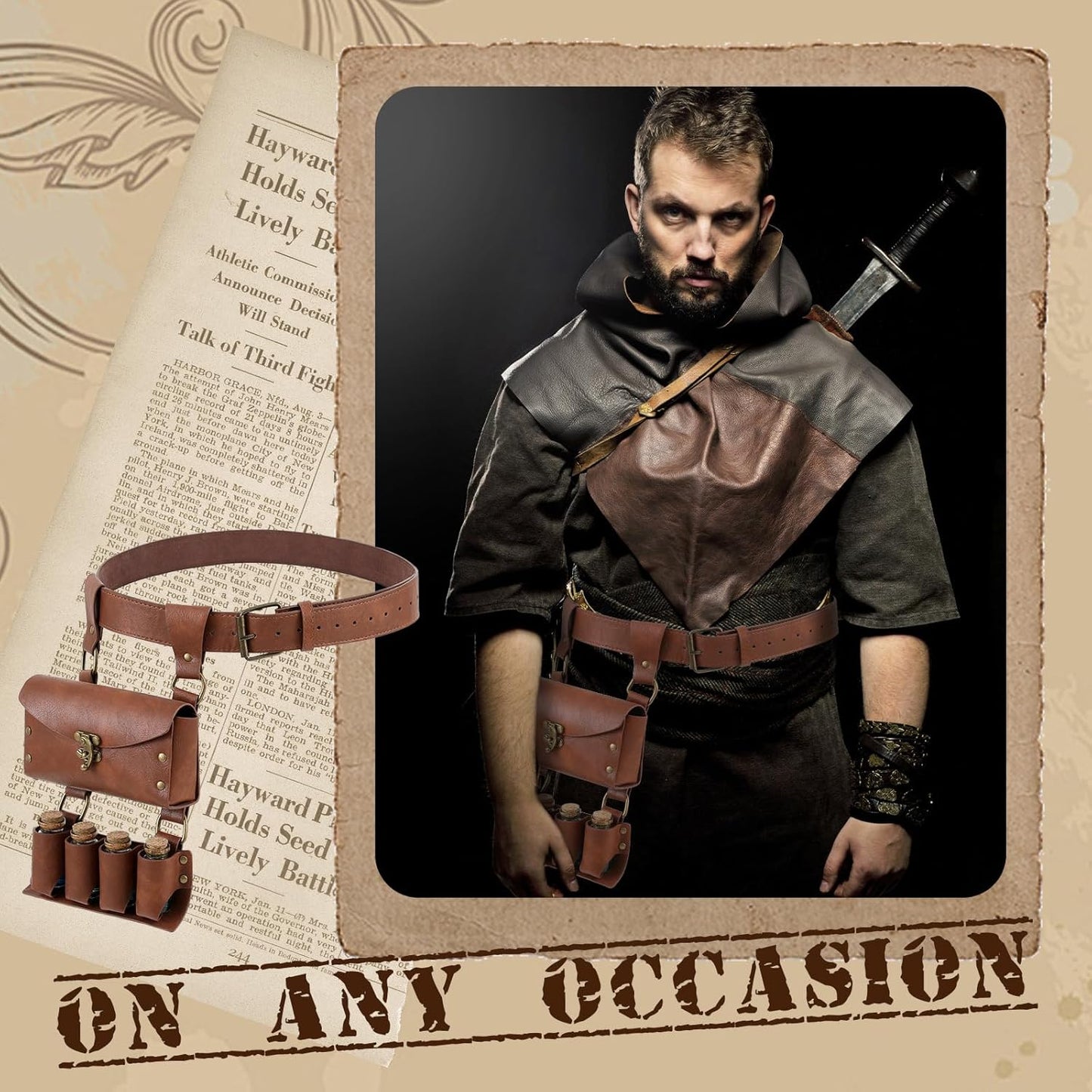 Geyoga Renaissance Belt Pouch with Potion Bottles Halloween Medieval Costume Accessories Waist Bag Cosplay