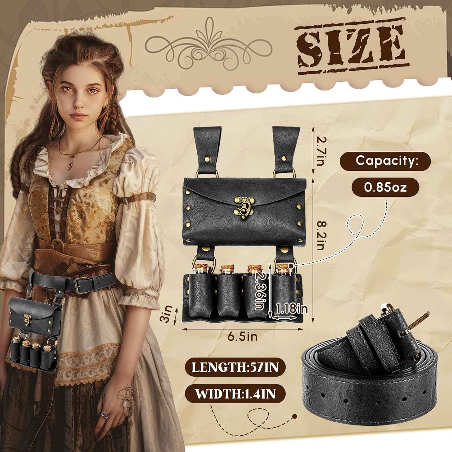 Geyoga Renaissance Belt Pouch with Potion Bottles Halloween Medieval Costume Accessories Waist Bag Cosplay