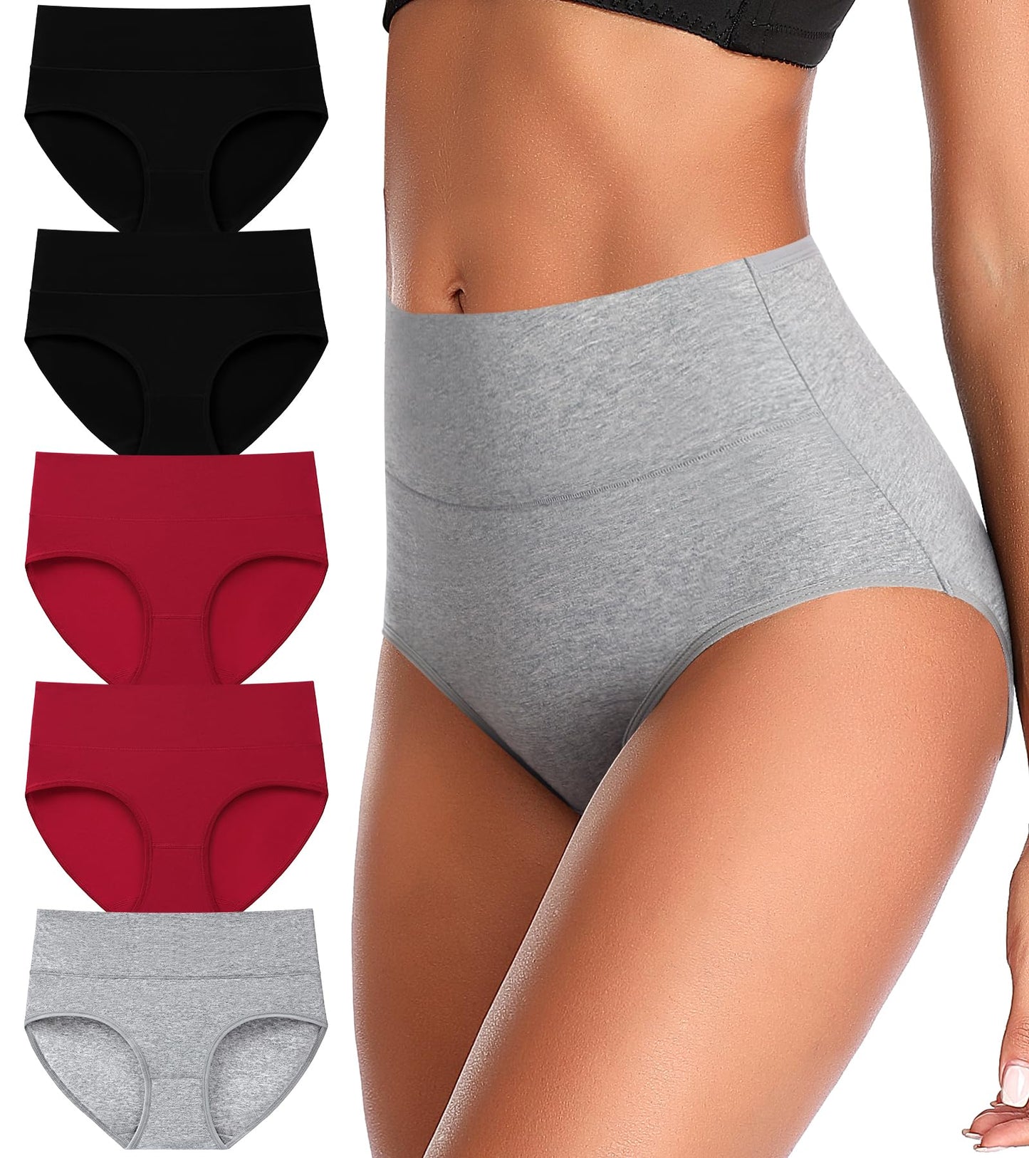 ASIMOON Tummy Control High Waisted Underwear for Women Cotton Plus Size Full Coverage Panties Ladies Briefs