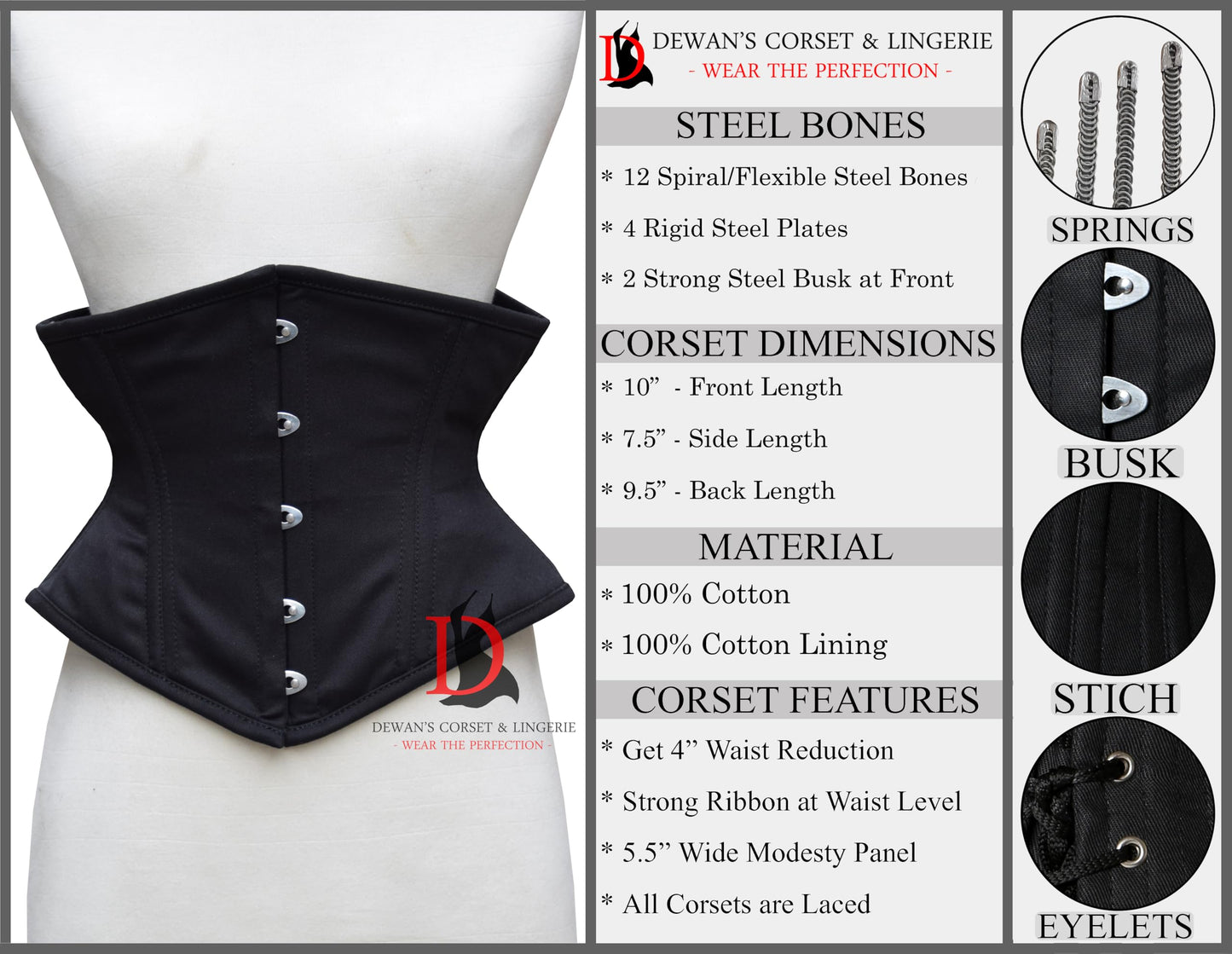 Women's Underbust Waist Training Steel Boned Corsets Heavy Duty Womens Corsets