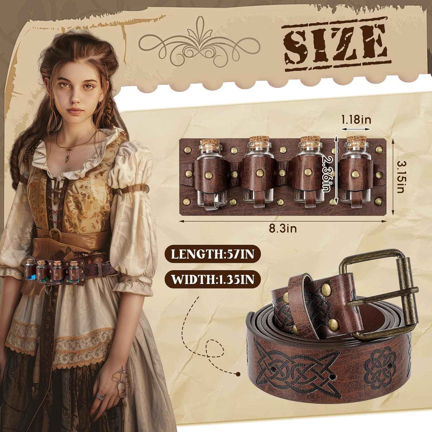 Geyoga Renaissance Belt Pouch with Potion Bottles Halloween Medieval Costume Accessories Waist Bag Cosplay