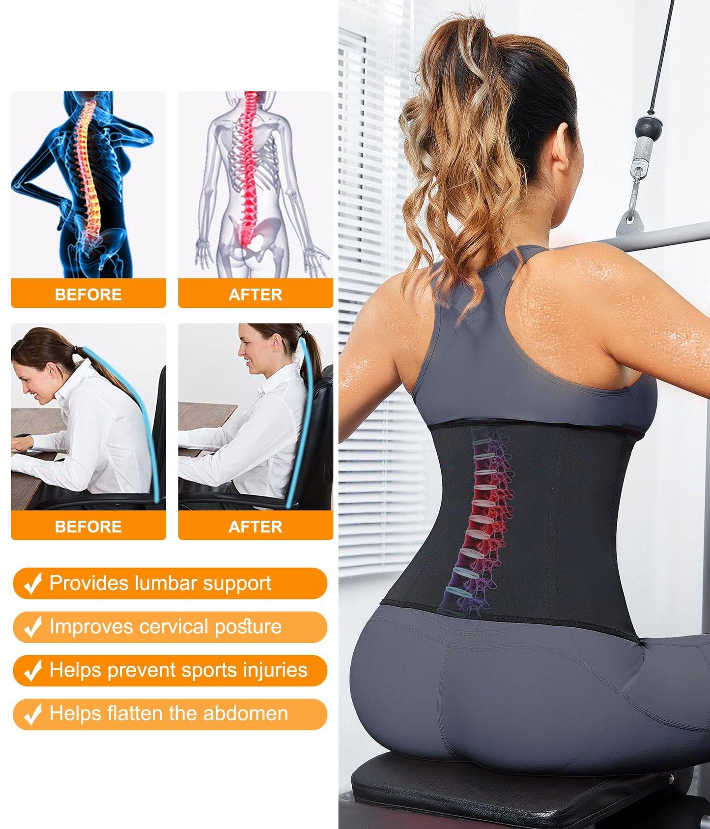 LEINIDINA Womens Waist Trainer Corset with Zipper Sweat Waist Trimmer for Women Workout Belt Corset Shapewear