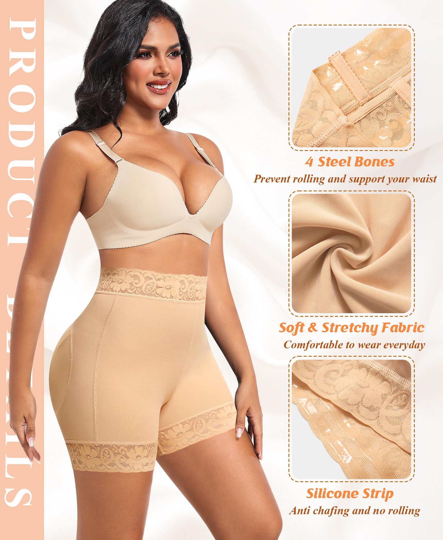 DERCA Padded Underwear for Women Butt Lifting Shapewear Booty Pads Hip Enhancer Lace Boyshorts