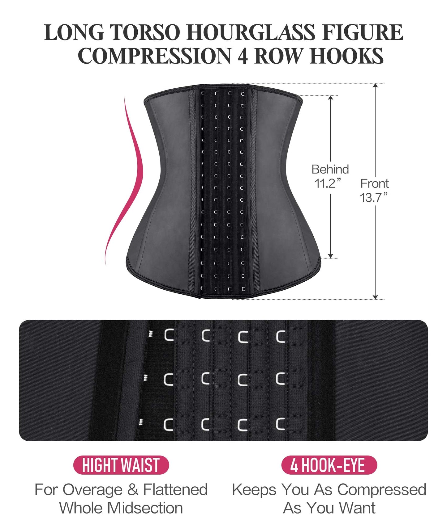 YIANNA Waist Trainer for Women Latex Underbust Waist Corsets Cincher Hourglass Body Shaper 4 Hooks