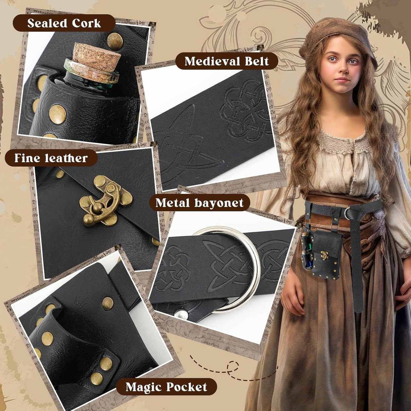 Geyoga Renaissance Belt Pouch with Potion Bottles Halloween Medieval Costume Accessories Waist Bag Cosplay