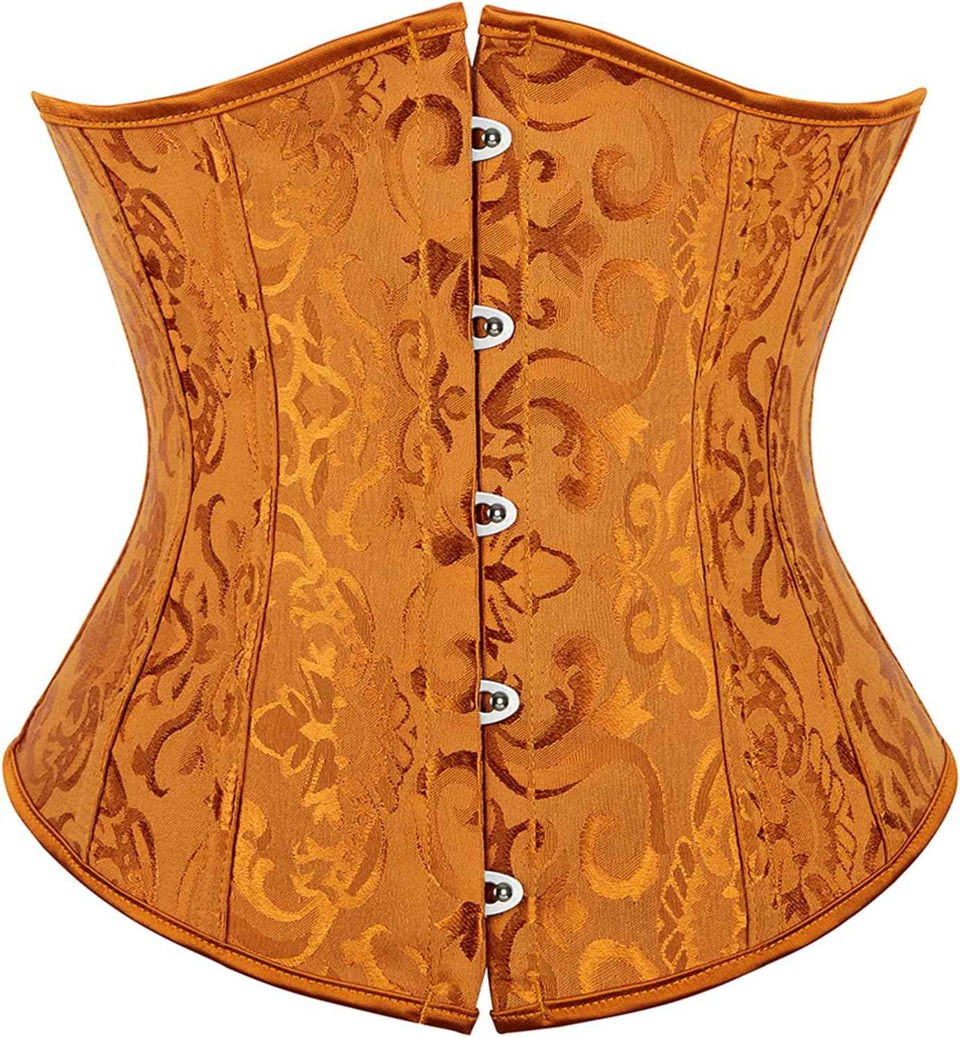 Zhitunemi Women's Lace Up Boned Jacquard Brocade Waist Training Underbust Corset