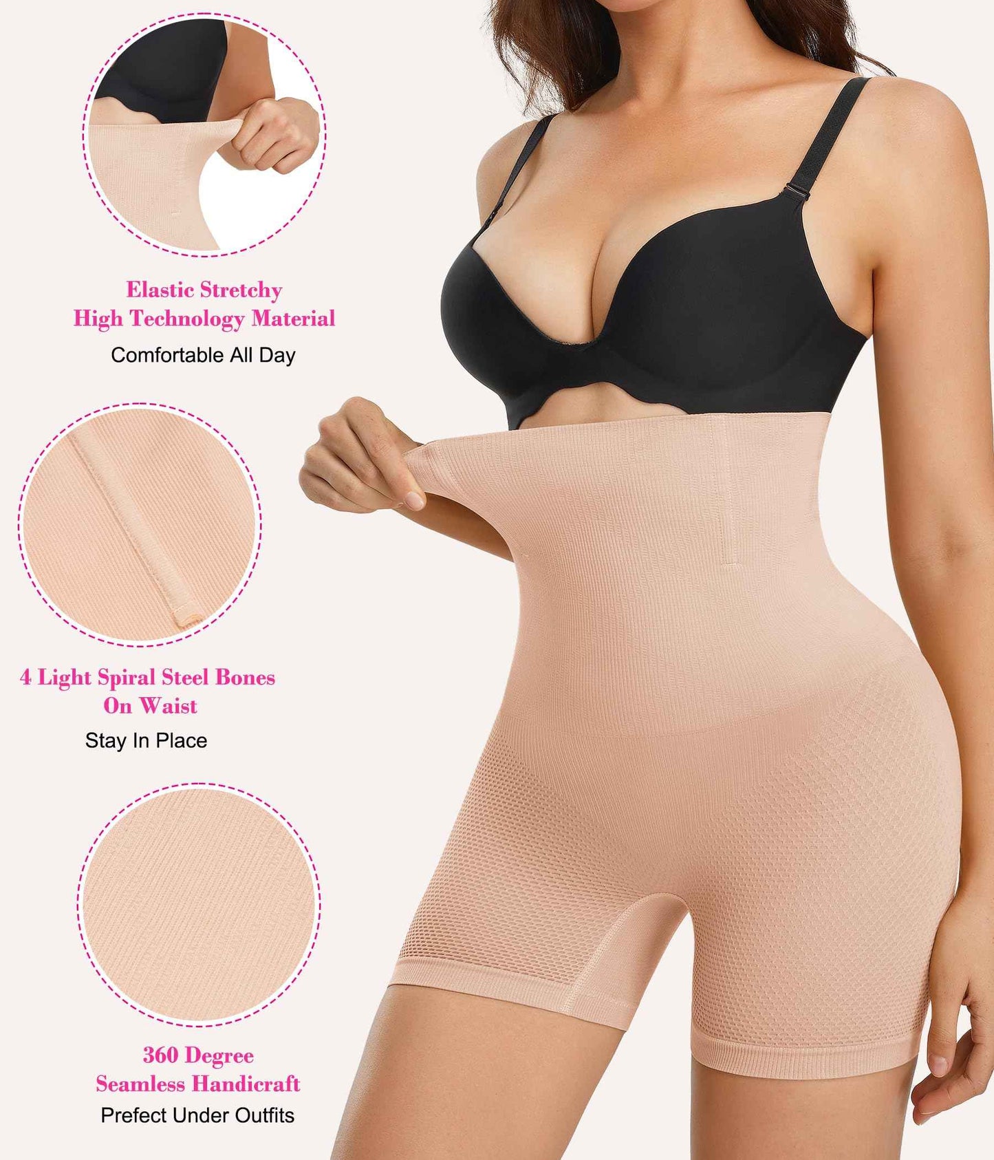 Nebility Womens' Shapewear Thigh Slimmer Tummy Control Body Shaper Shorts Butt Lifter Panties High Waist Trainer